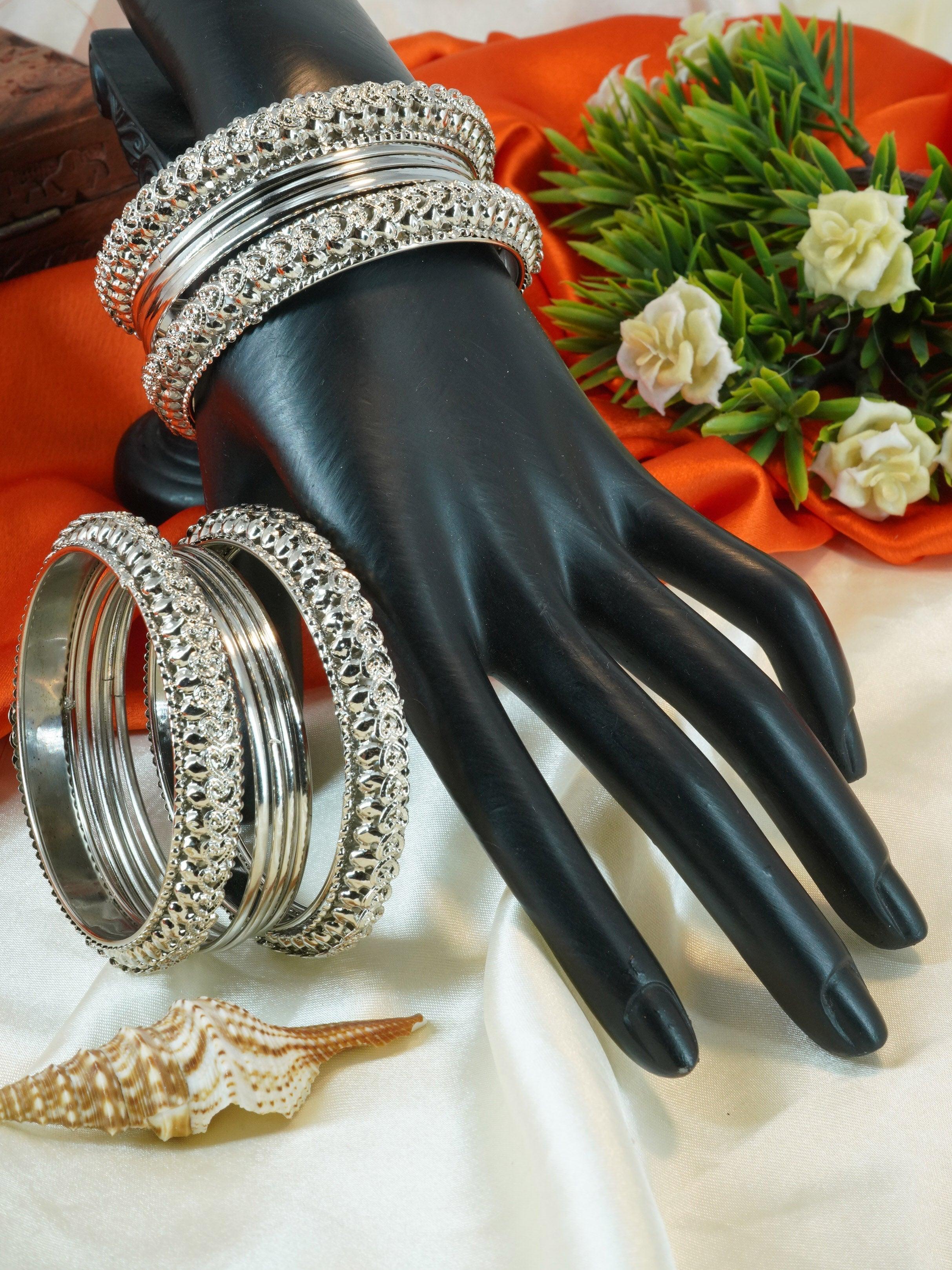 Fancy Silver Plated Bangles Set of 12 bangles 11455K - Griiham