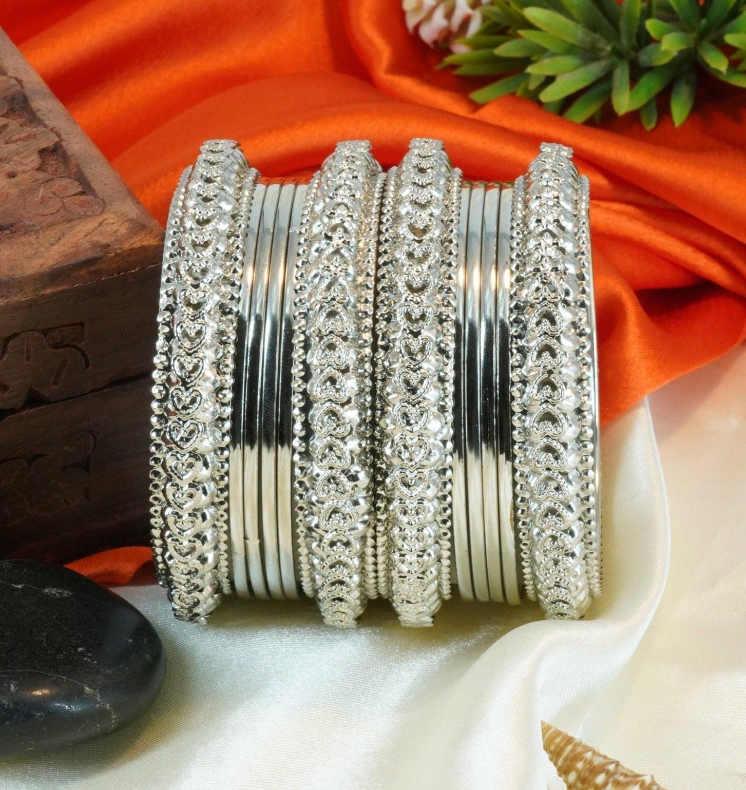 Fancy Silver Plated Bangles Set of 12 bangles 11455K - Griiham