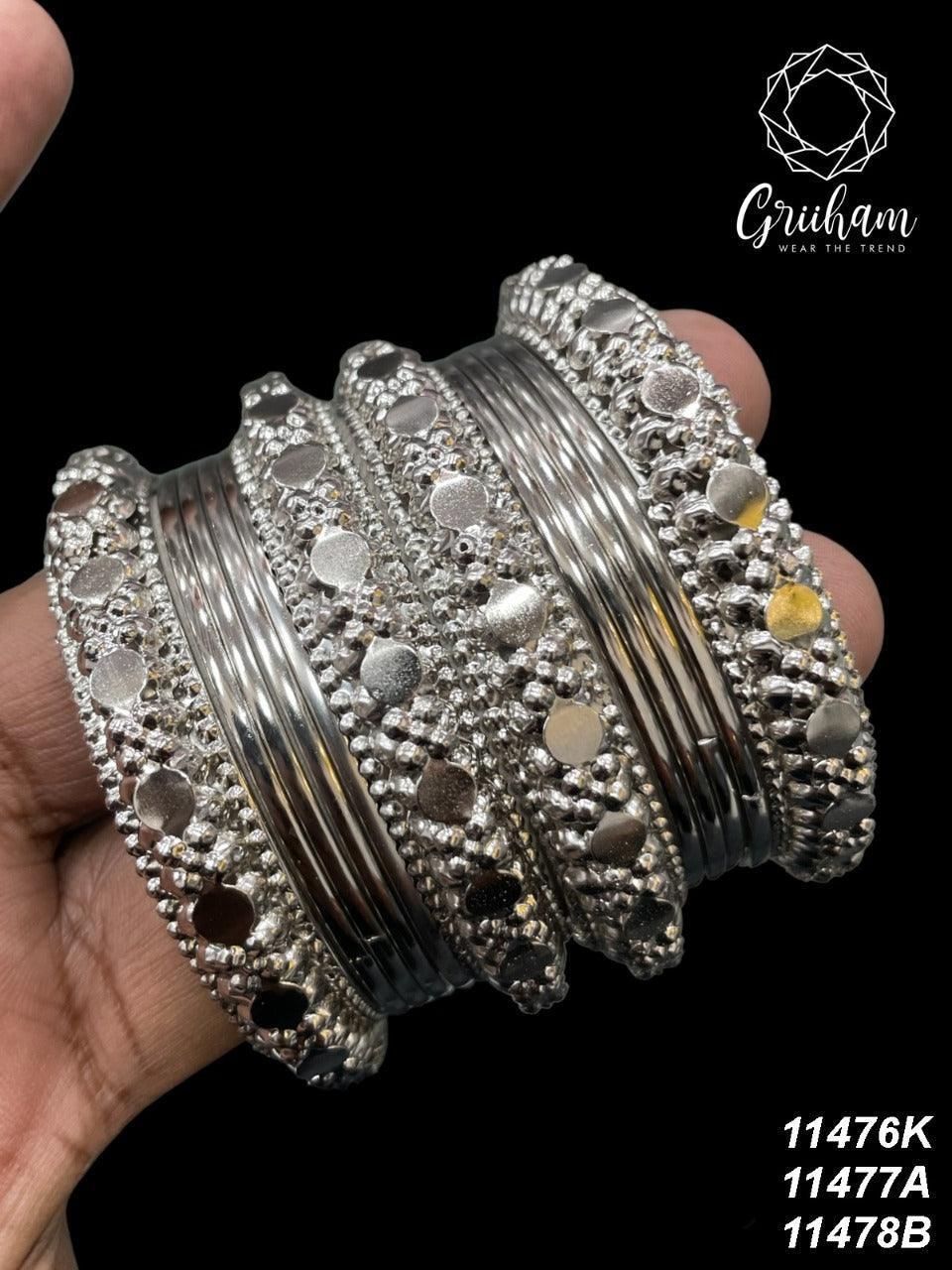 Fancy Silver plated Set of 12 Bangles - Griiham