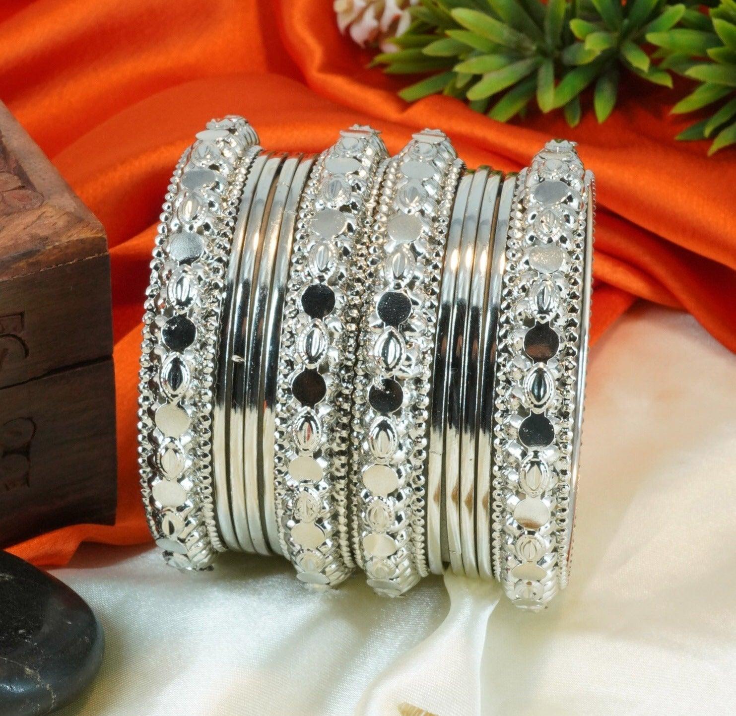 Fancy Silver plated Set of 12 Bangles