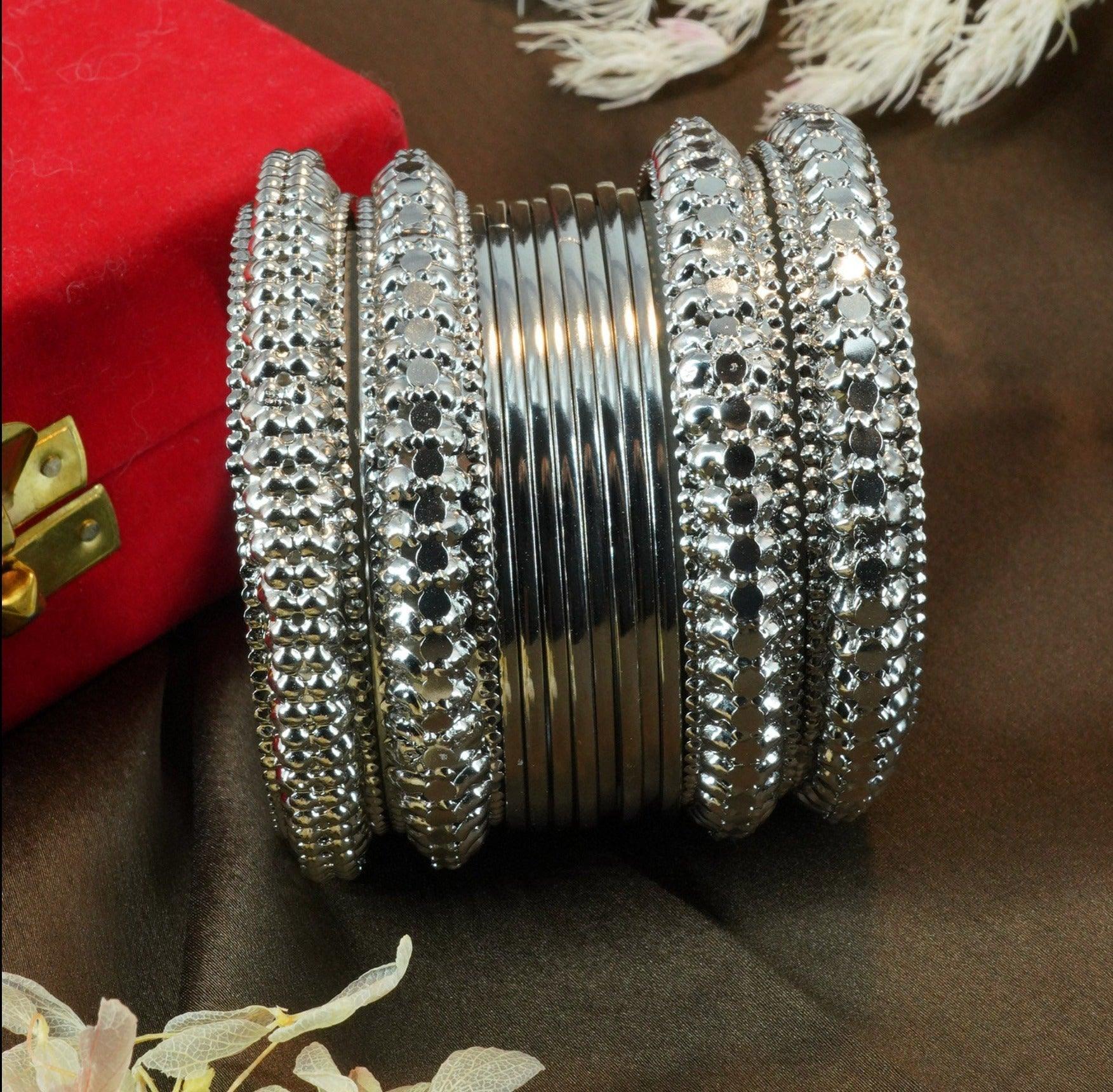 Fancy Silver plated Set of 12 Bangles