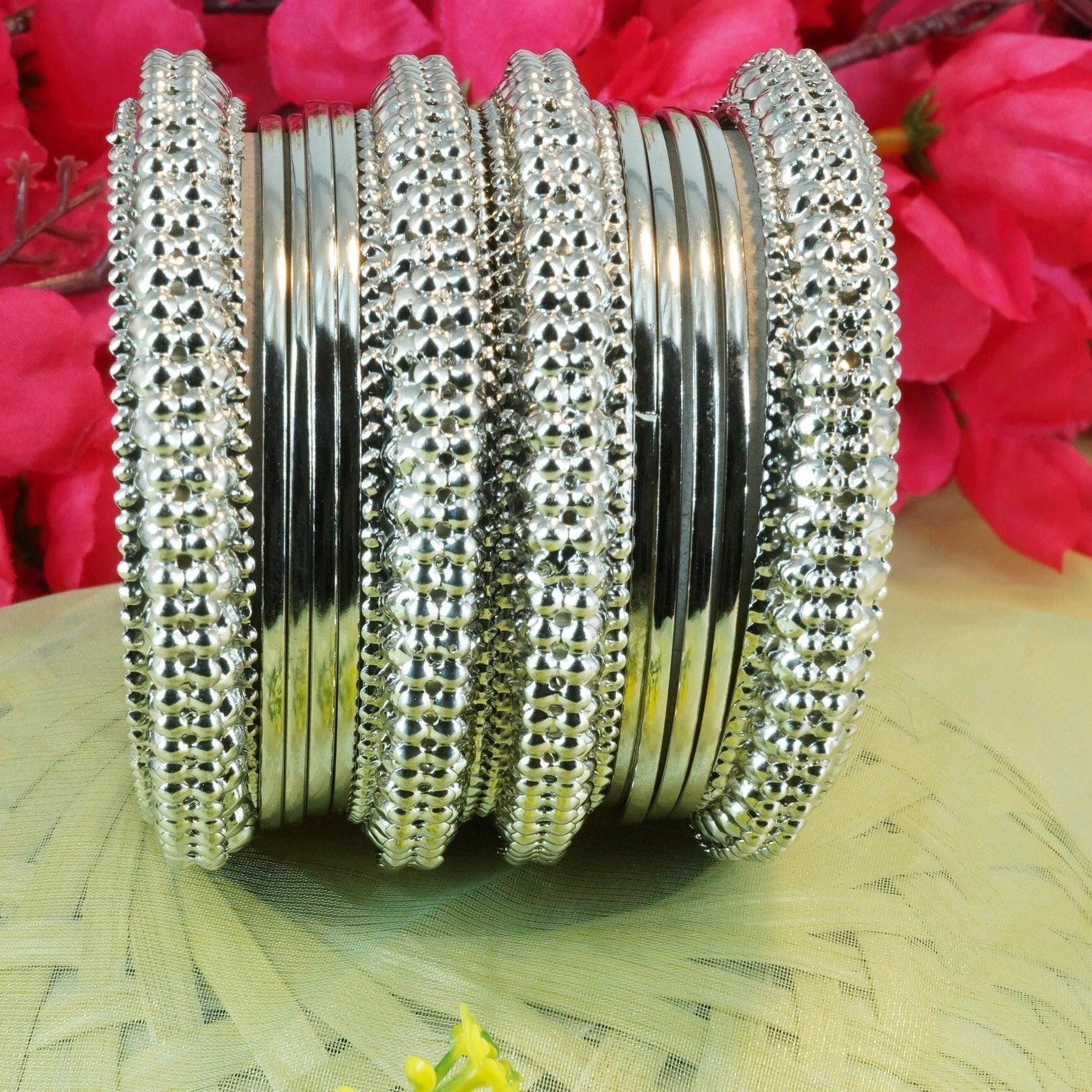 Fancy Silver plated Set of 12 Bangles