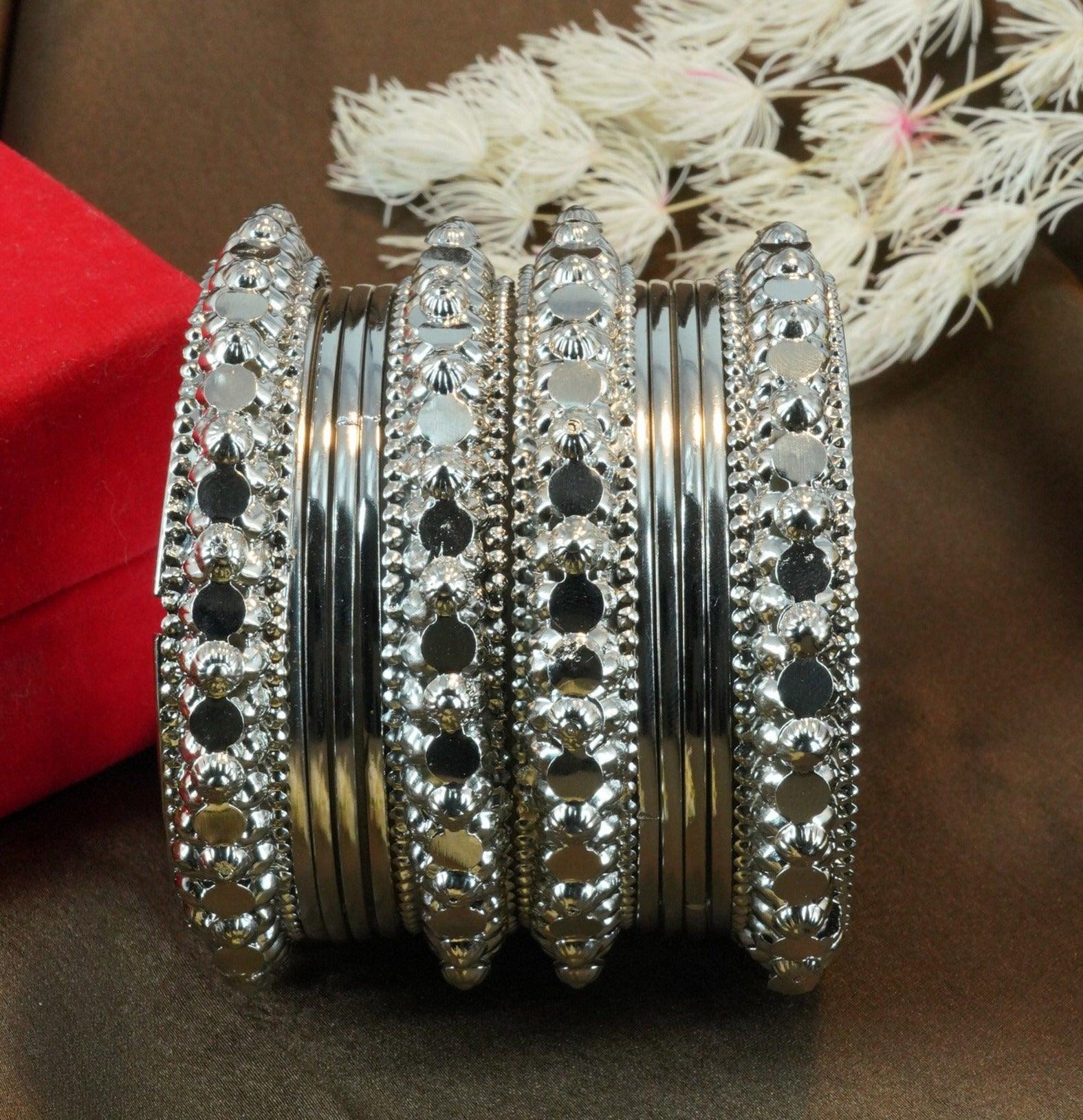 Fancy Silver plated Set of 12 Bangles