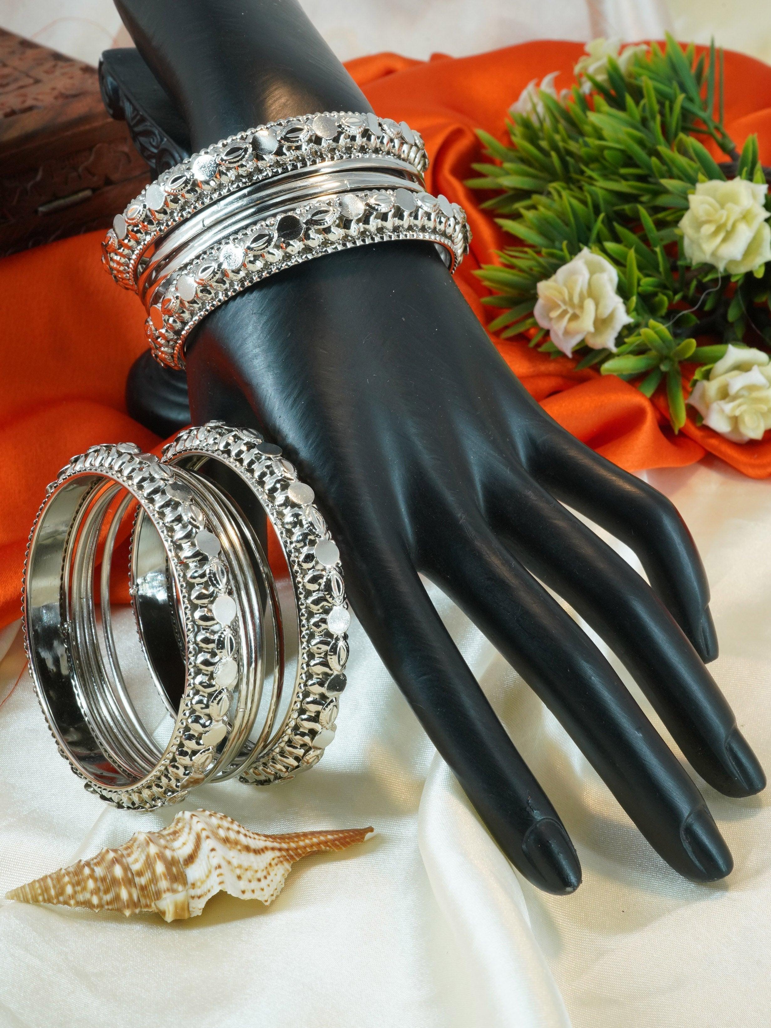 Fancy Silver plated Set of 12 Bangles - Griiham