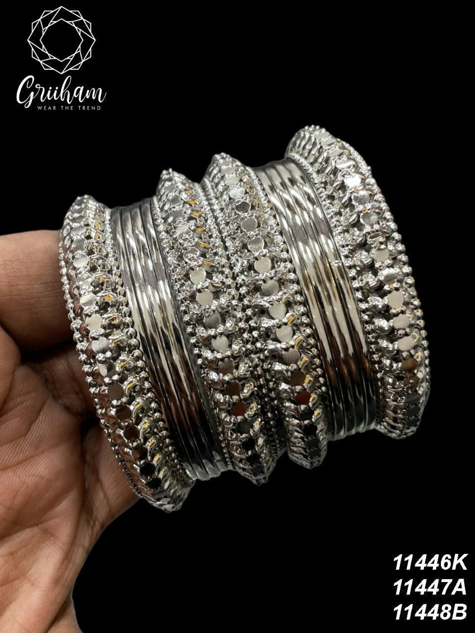 Fancy Silver plated Set of 12 Bangles - Griiham