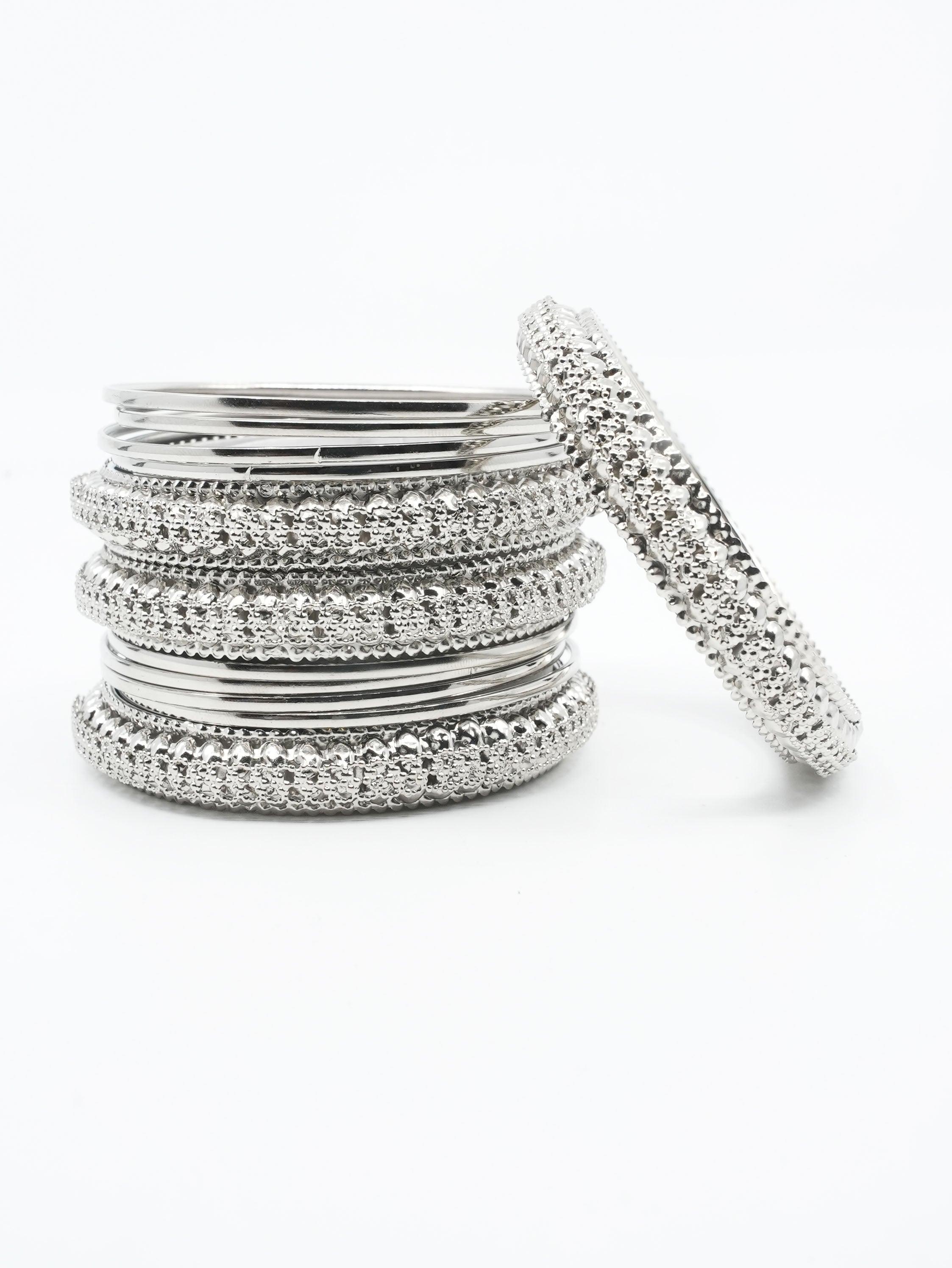 Fancy Silver plated Set of 12 Bangles - Griiham