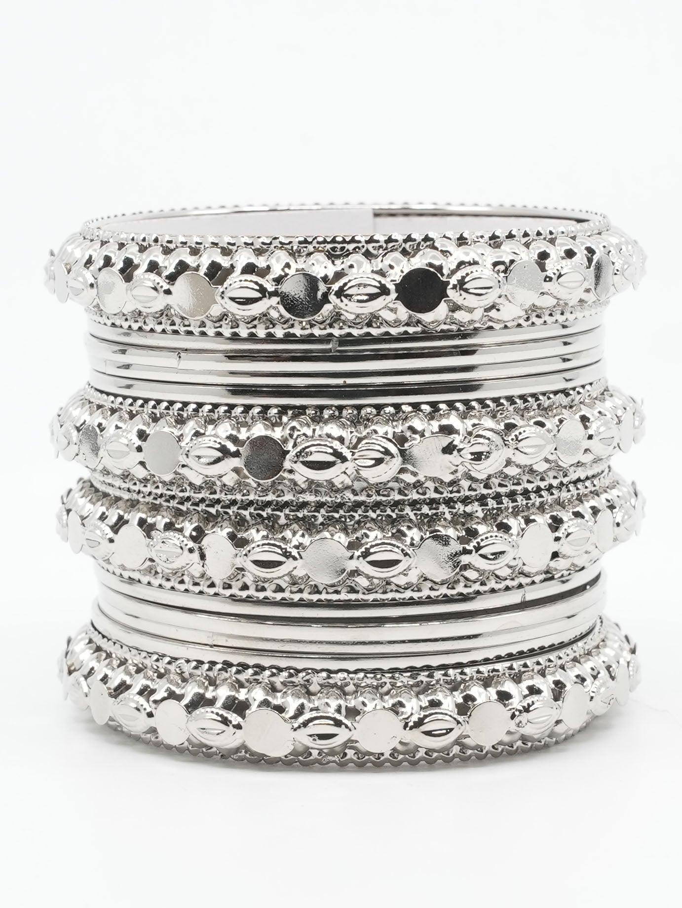 Fancy Silver plated Set of 12 Bangles - Griiham