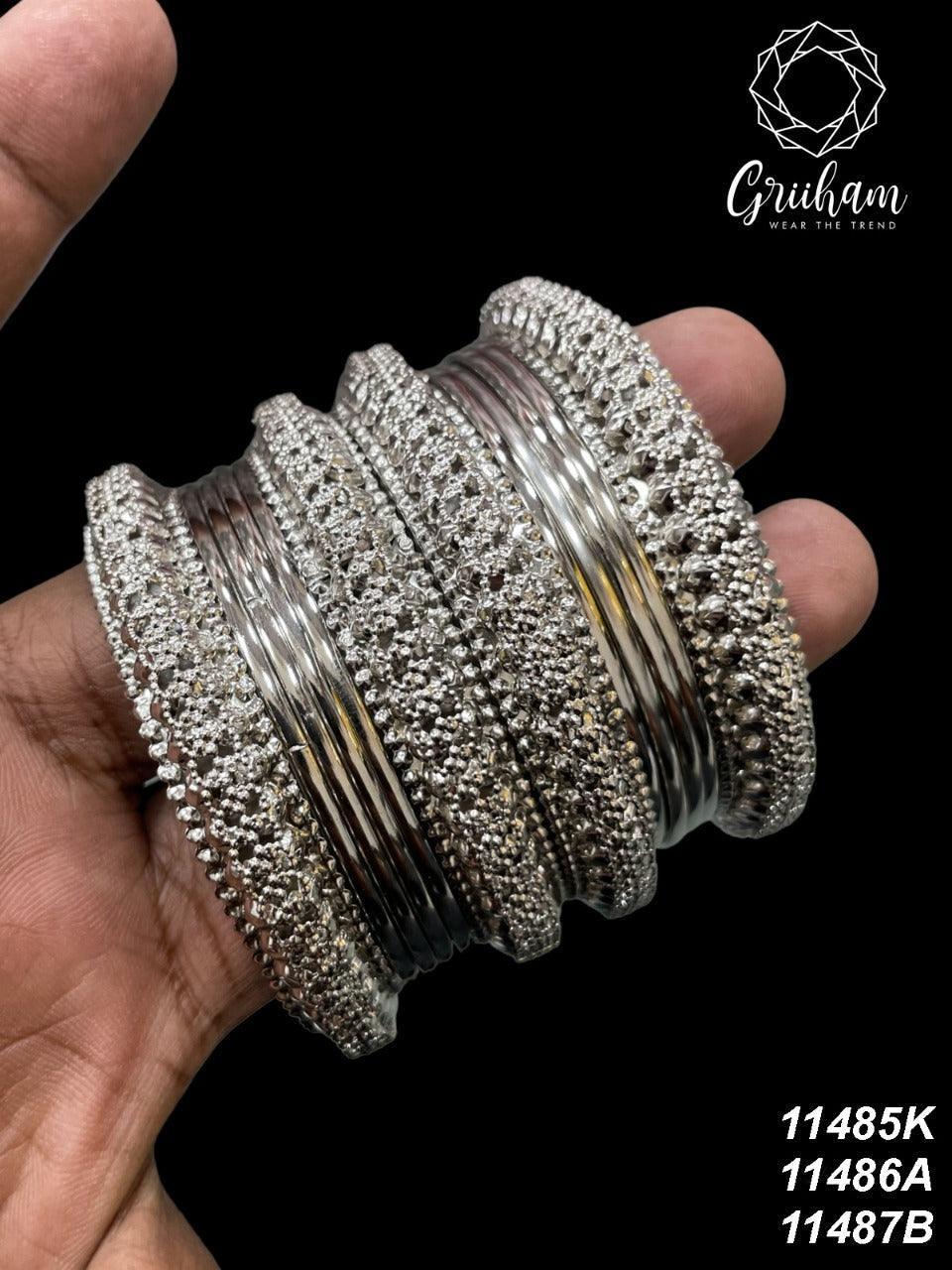 Fancy Silver plated Set of 12 Bangles - Griiham