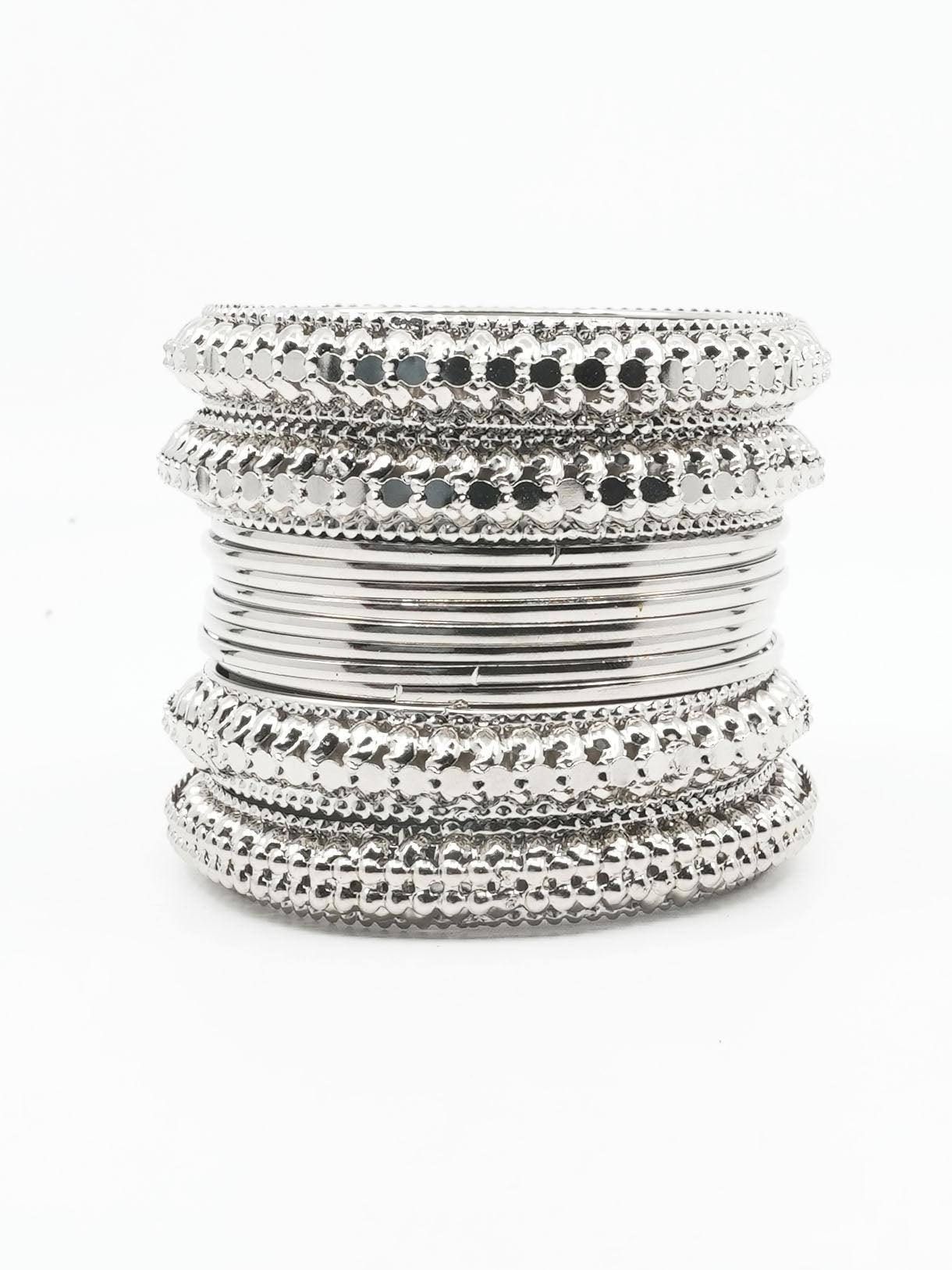 Fancy Silver plated Set of 12 Bangles - Griiham