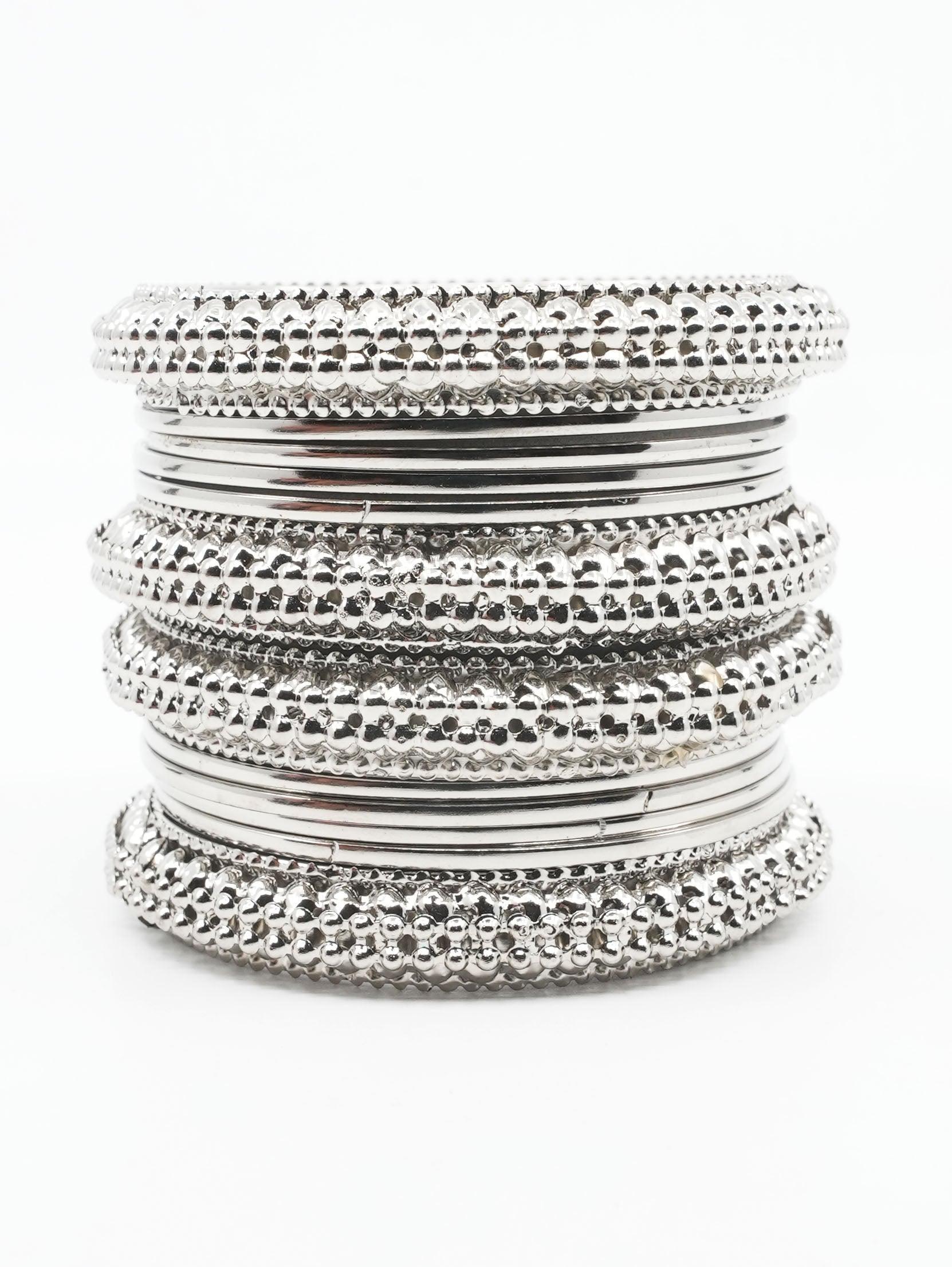 Fancy Silver plated Set of 12 Bangles - Griiham