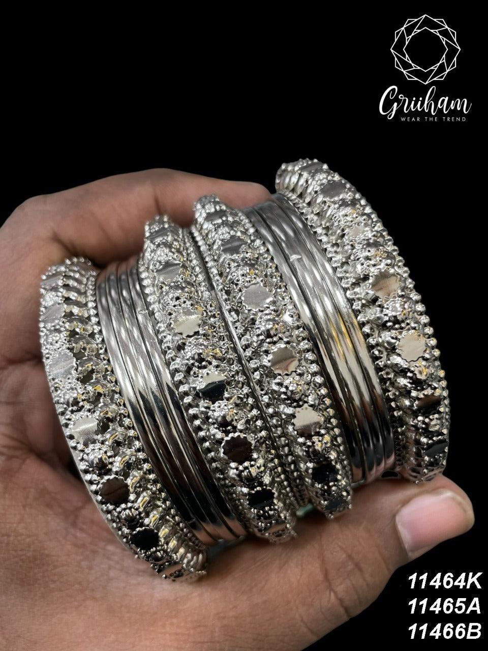 Fancy Silver plated Set of 12 Bangles - Griiham