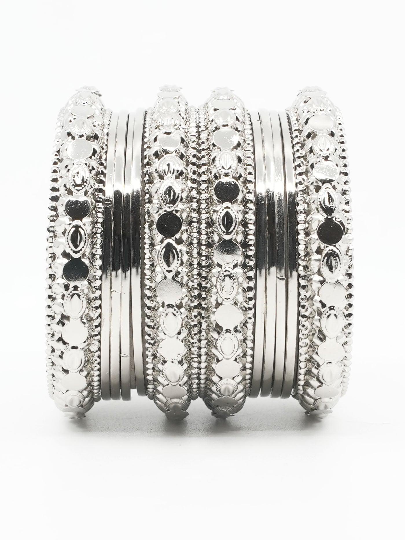 Fancy Silver plated Set of 12 Bangles - Griiham