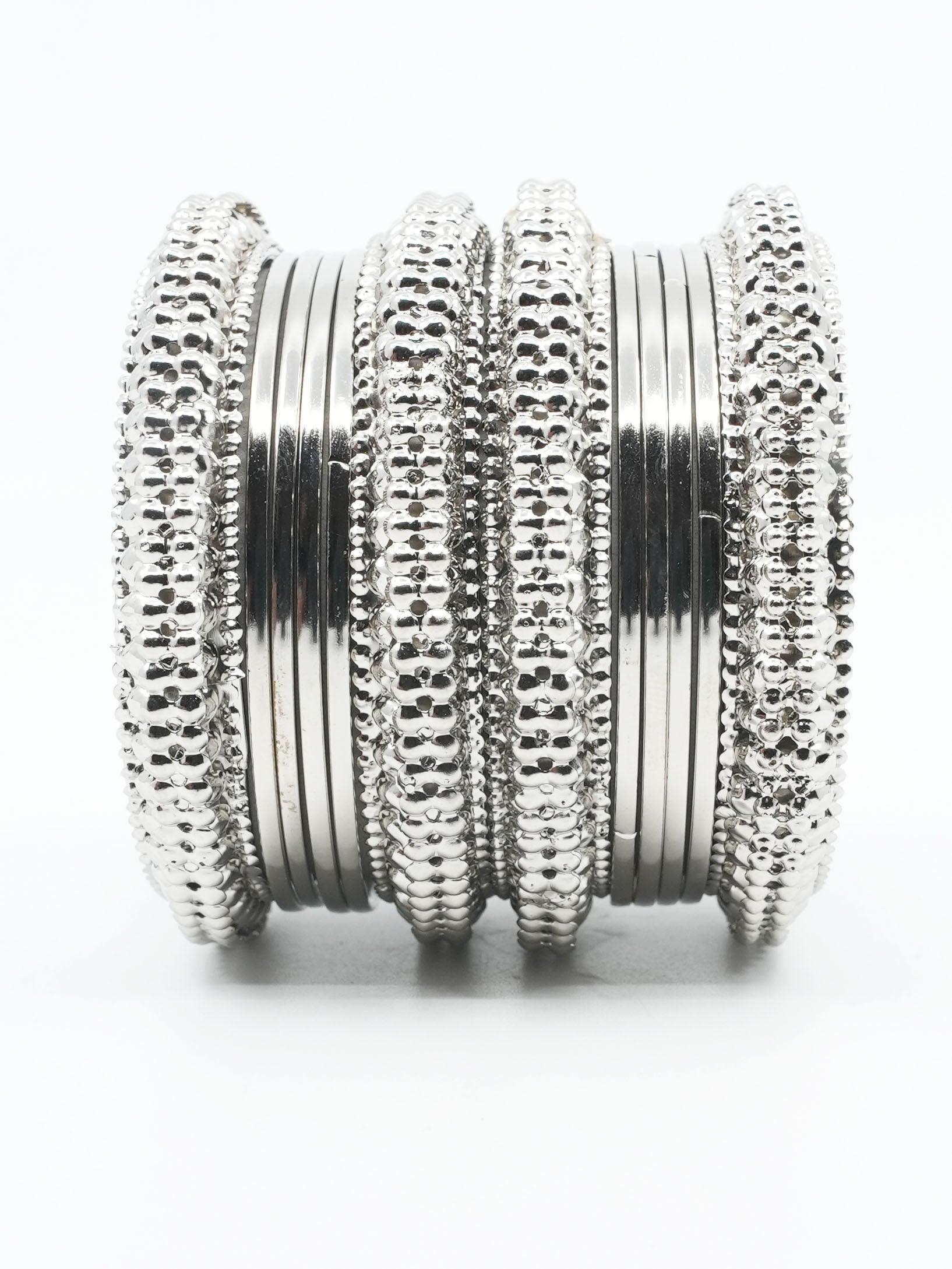 Fancy Silver plated Set of 12 Bangles - Griiham