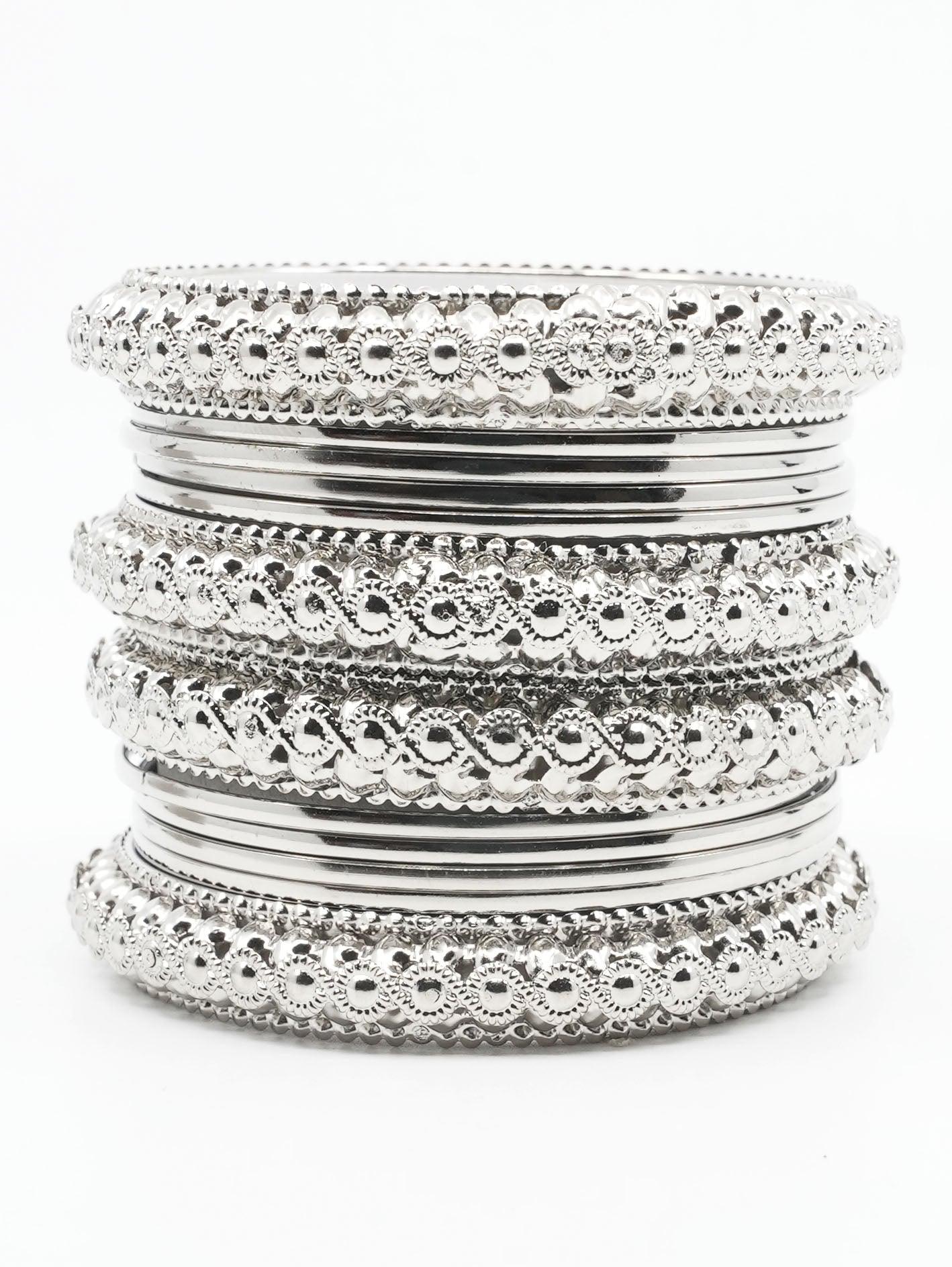 Fancy Silver plated Set of 12 Bangles - Griiham