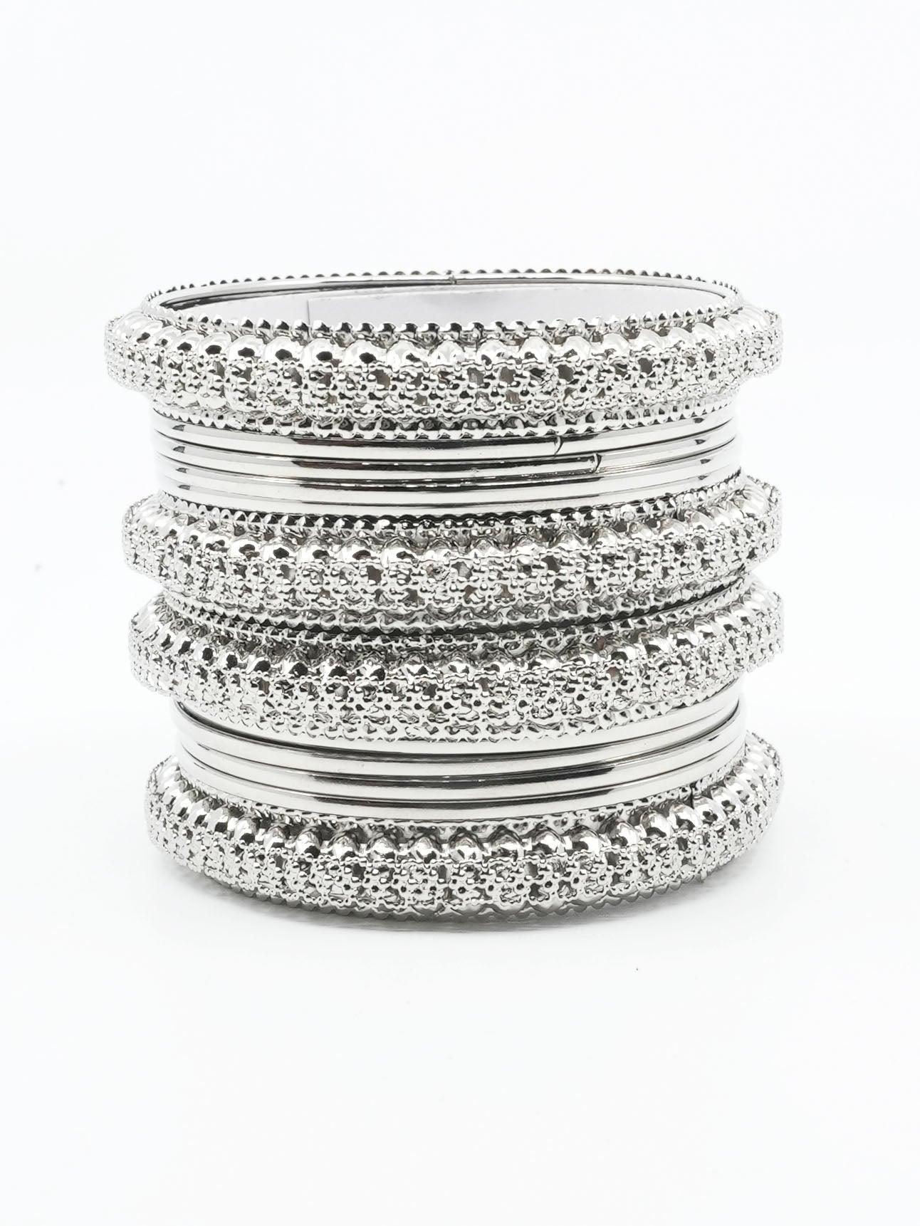 Fancy Silver plated Set of 12 Bangles - Griiham