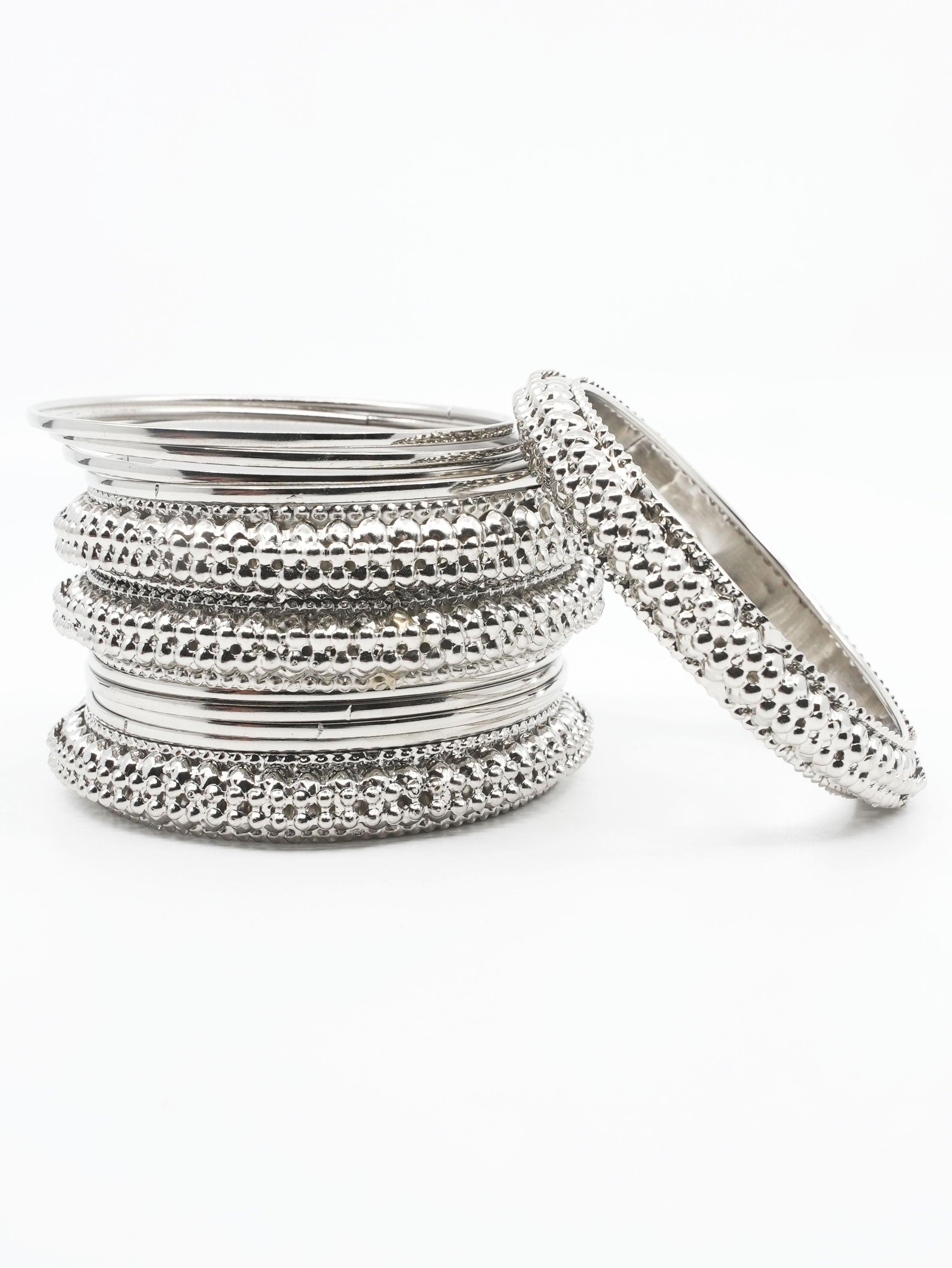 Fancy Silver plated Set of 12 Bangles - Griiham