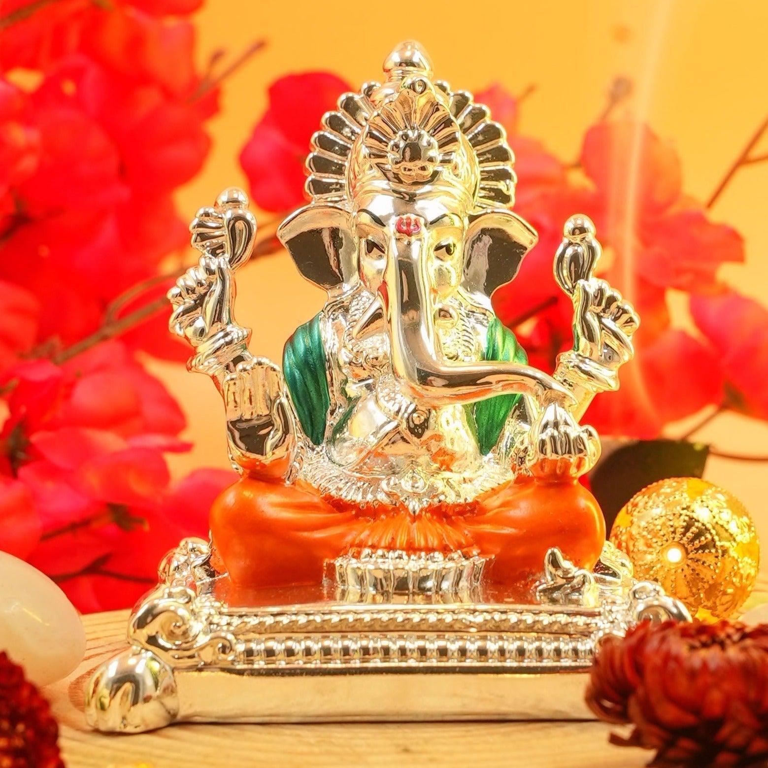 Ganesha Gold Plated charaspat Marble idol 10cm Height 10193N - Griiham