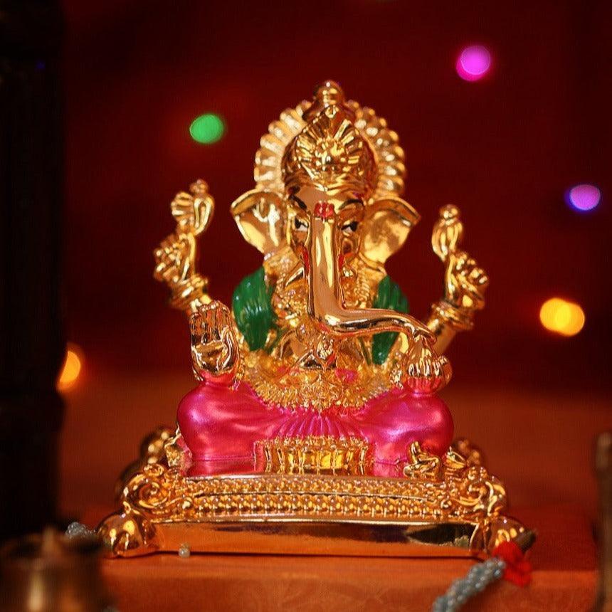 Ganesha Gold Plated charaspat Marble idol 11cm Height - Griiham