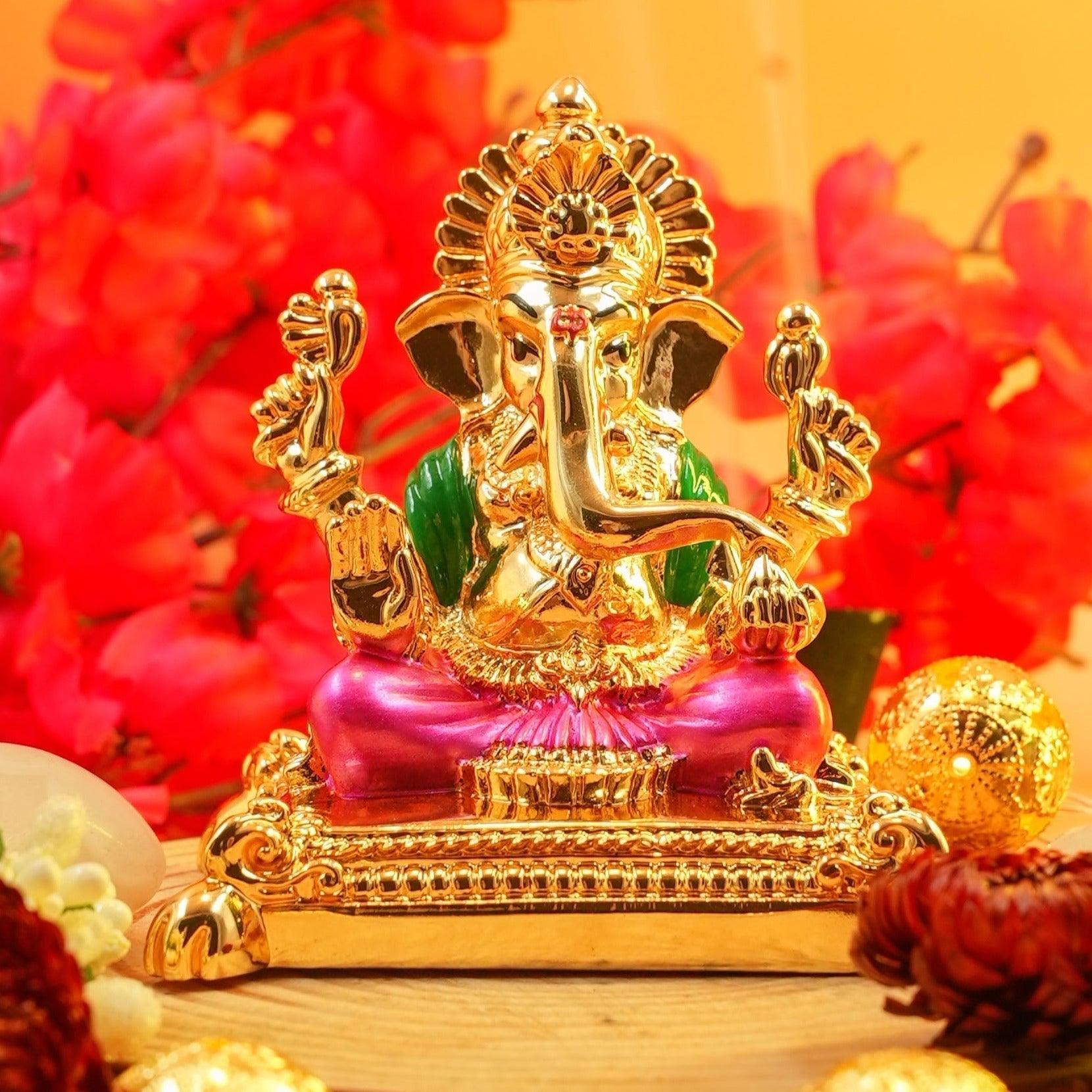 Ganesha Gold Plated charaspat Marble idol 11cm Height - Griiham