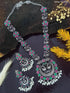 German Silver Plated oxidised Long multicolor stone Necklace set - Griiham