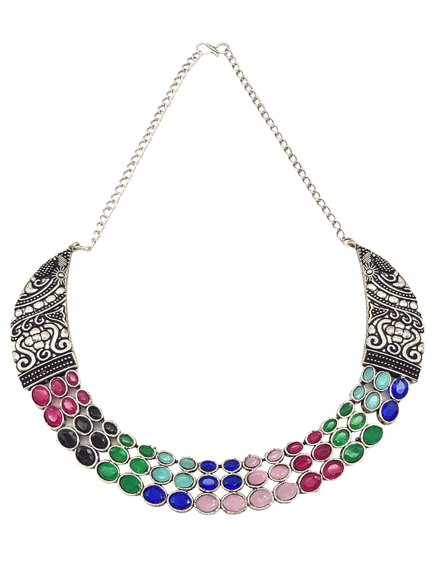 German Silver Plated oxidised Multicolor Necklace set - Griiham