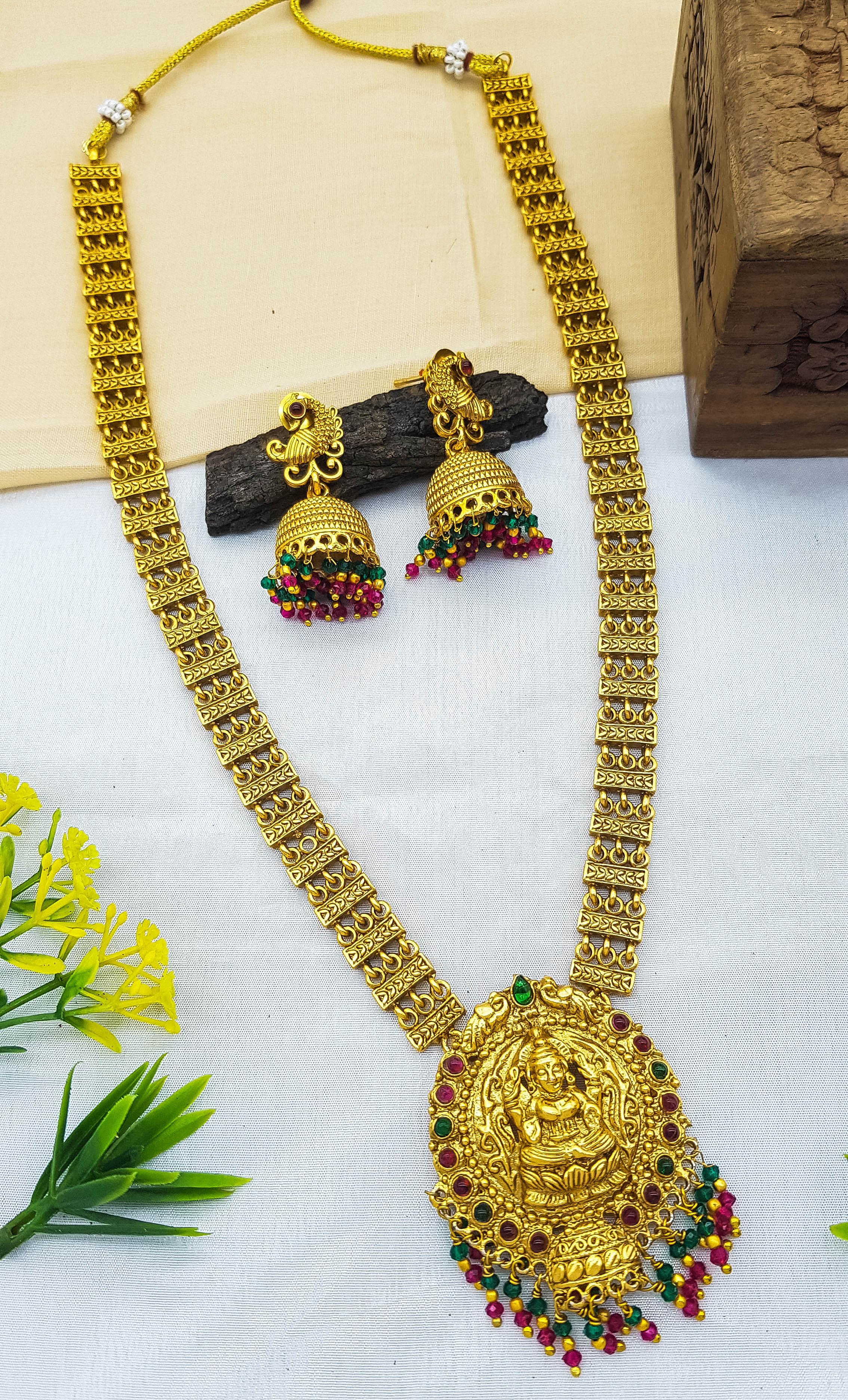 Gold Finish Designer Long Necklace Set - Griiham