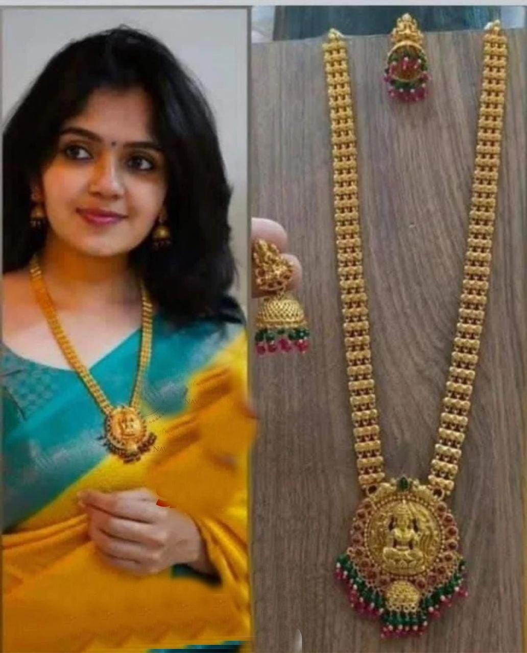 Gold Finish Designer Long Necklace Set