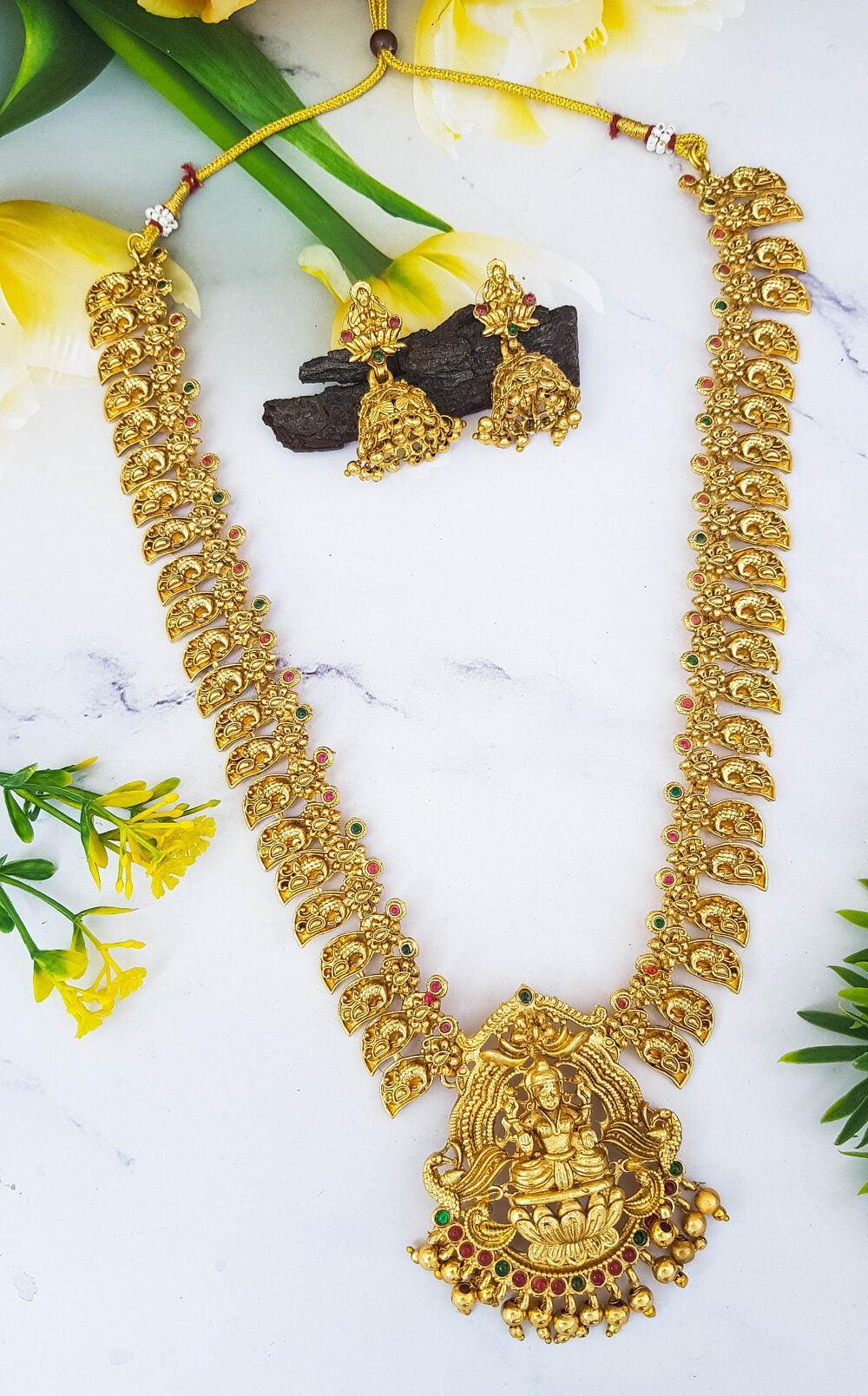 Gold Finish Designer Long Necklace Set