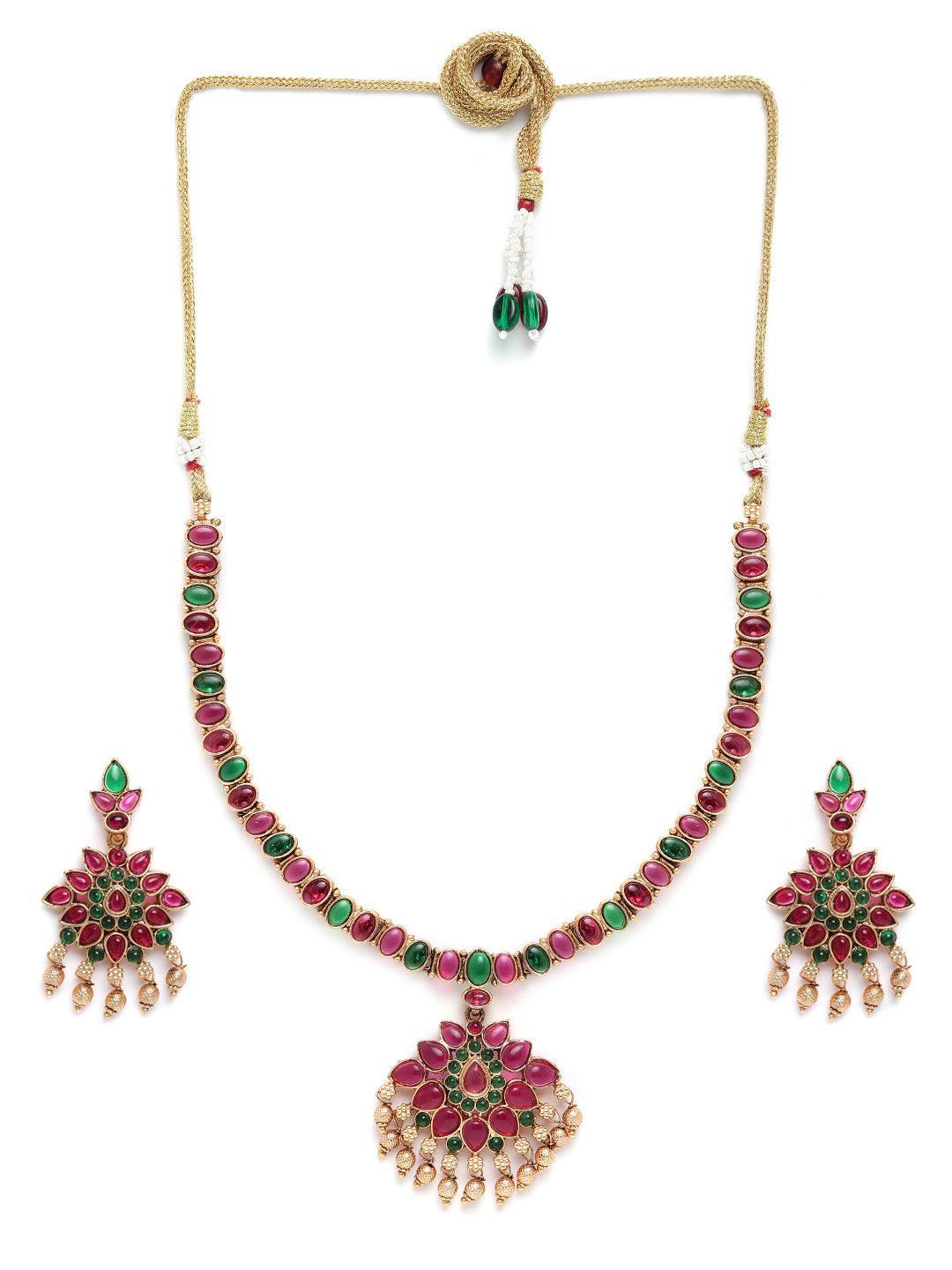 Gold Finish Designer Multicolor stones Necklace Set - Griiham