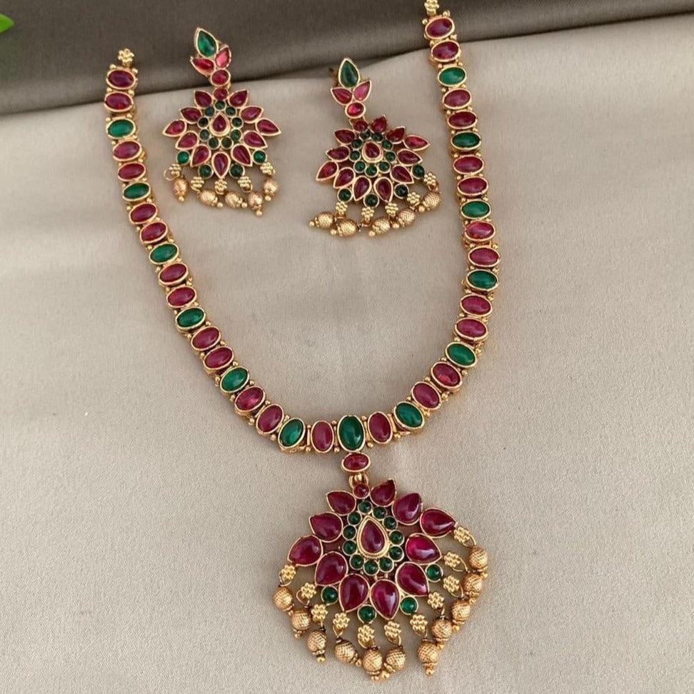 Gold Finish Designer Multicolor stones Necklace Set 