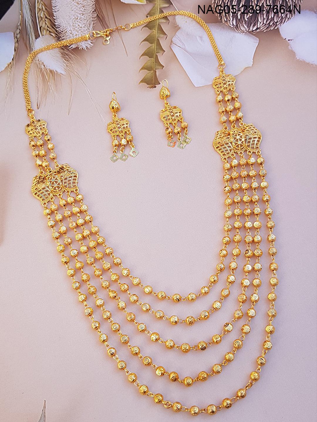 Gold Finish Fancy Necklace Set 7664N - Griiham