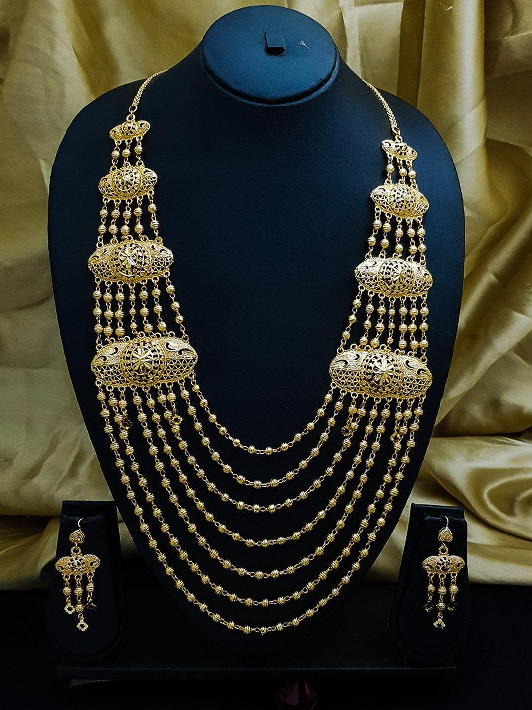 Gold Finish Fancy Necklace Set 7666N