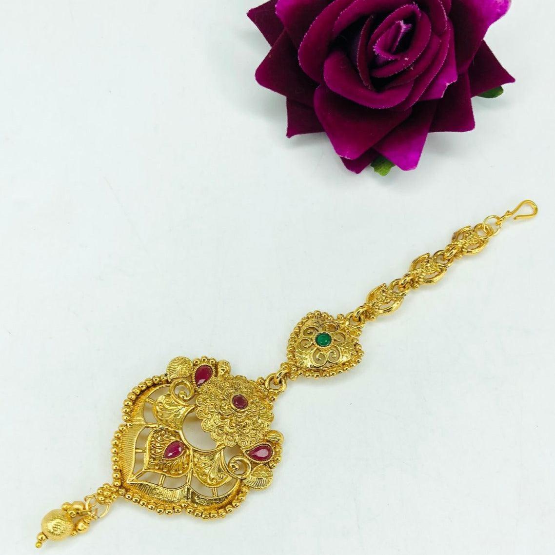 Gold Finish Hair Accessory Damini/Tikka Bridal Wear - Griiham