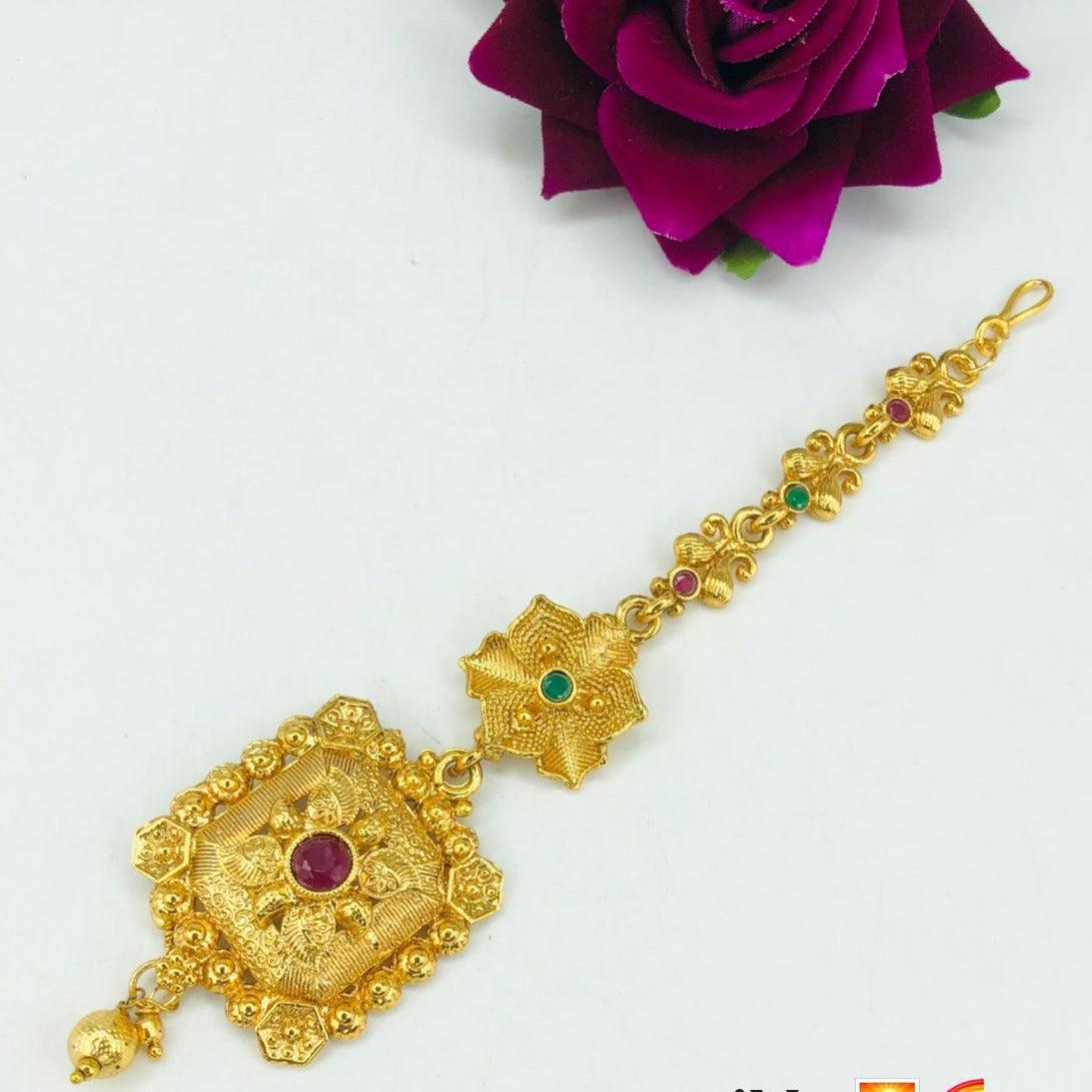 Gold Finish Hair Accessory Damini/Tikka Bridal Wear - Griiham