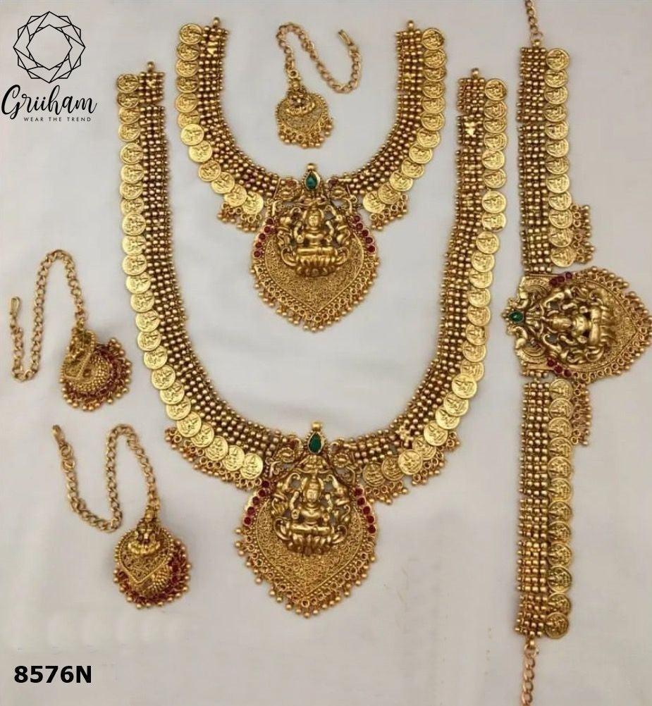 Gold Finish Kasu Laxmi Combo Bridal Sets 8576N-Necklace Set-Griiham-Griiham