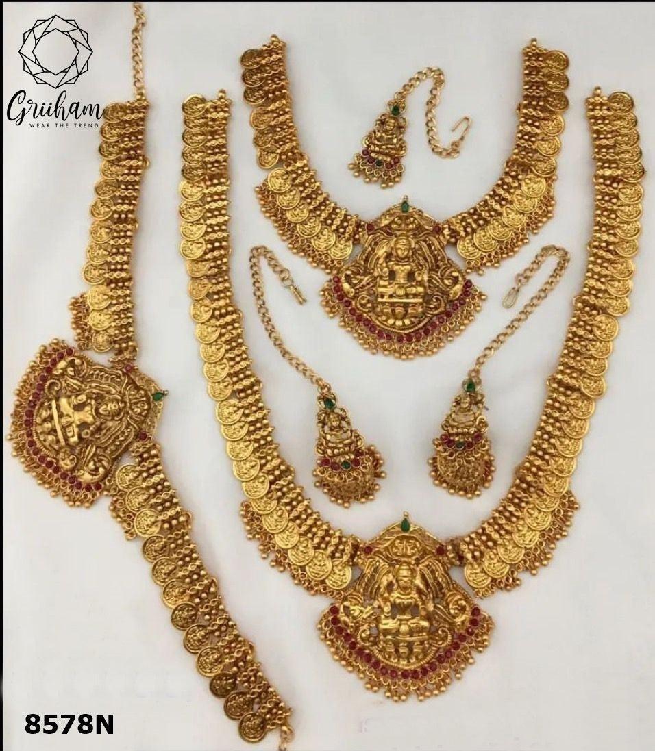 Gold Finish Kasu Laxmi Combo Bridal Sets 8578N-Necklace Set-Griiham-Griiham