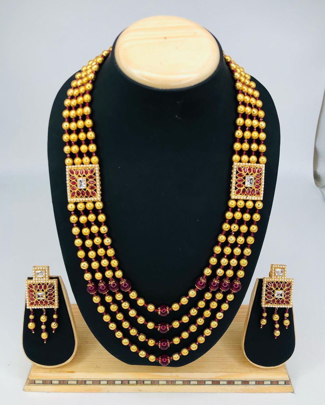 Gold Finish Multicolor Stones 4Layer Rani Long Hara Set - Griiham