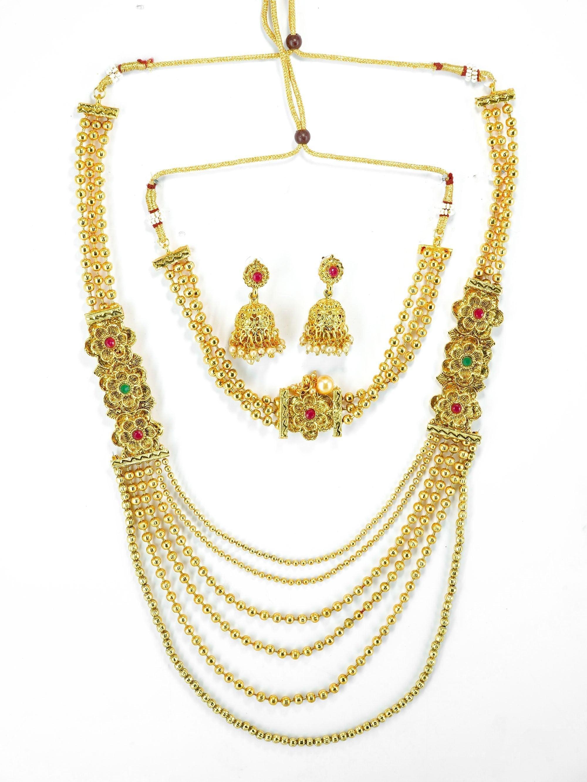 Gold Finish Necklace Combo Set with Artificial Stones 10349N - Griiham