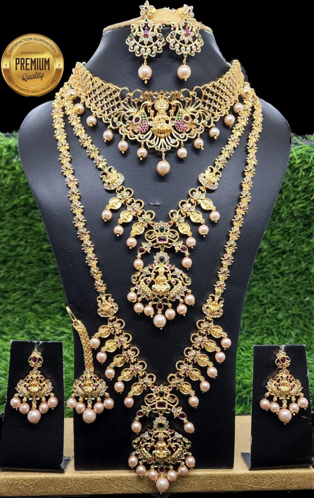 Gold Finish Real Ruby emerald cz zercon Combo Set superhit desig