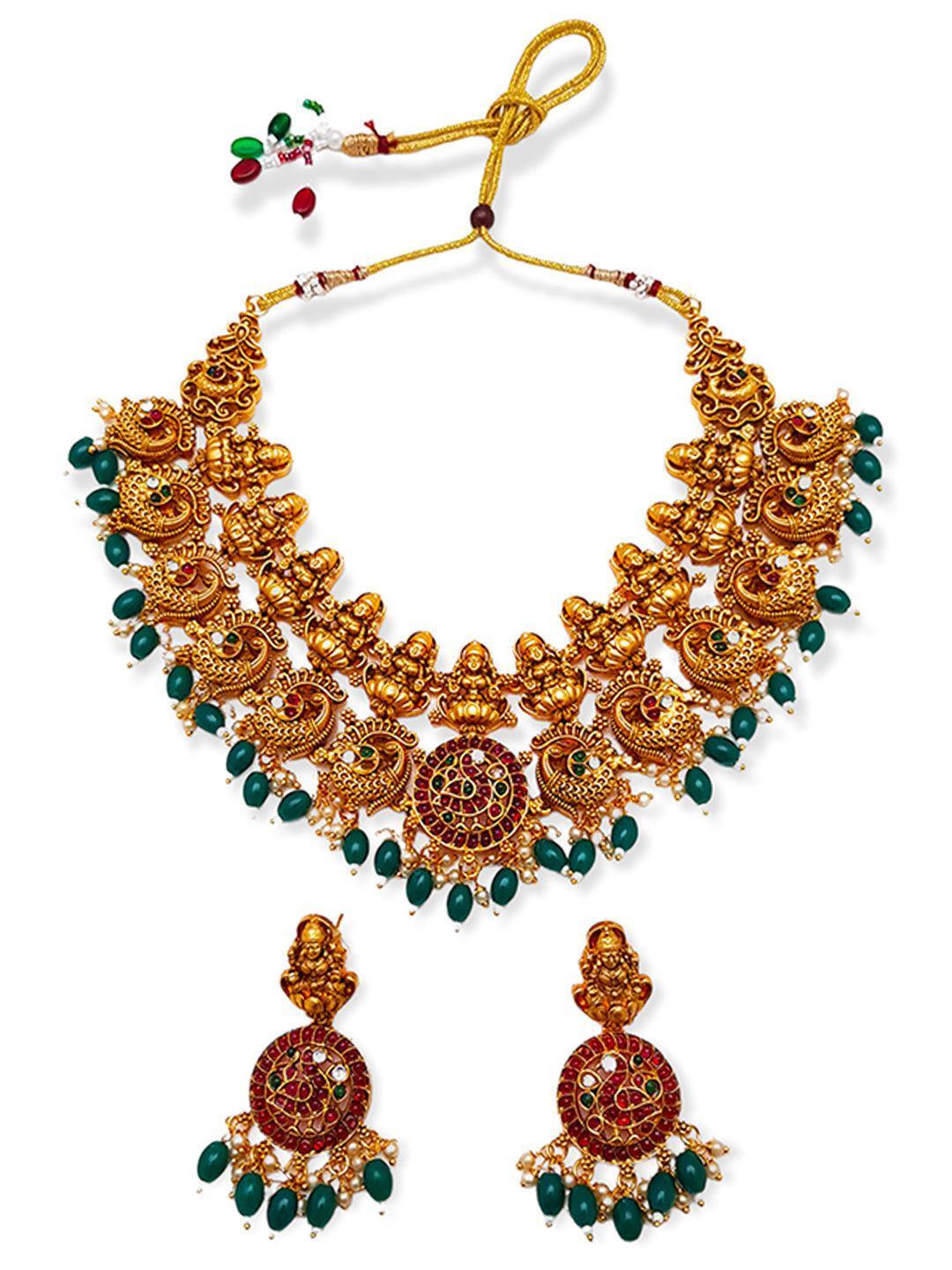 Gold Finish Ruby emerald Zercon Necklace Set NNJ05-525-7579N-Necklace Set-Griiham-Griiham