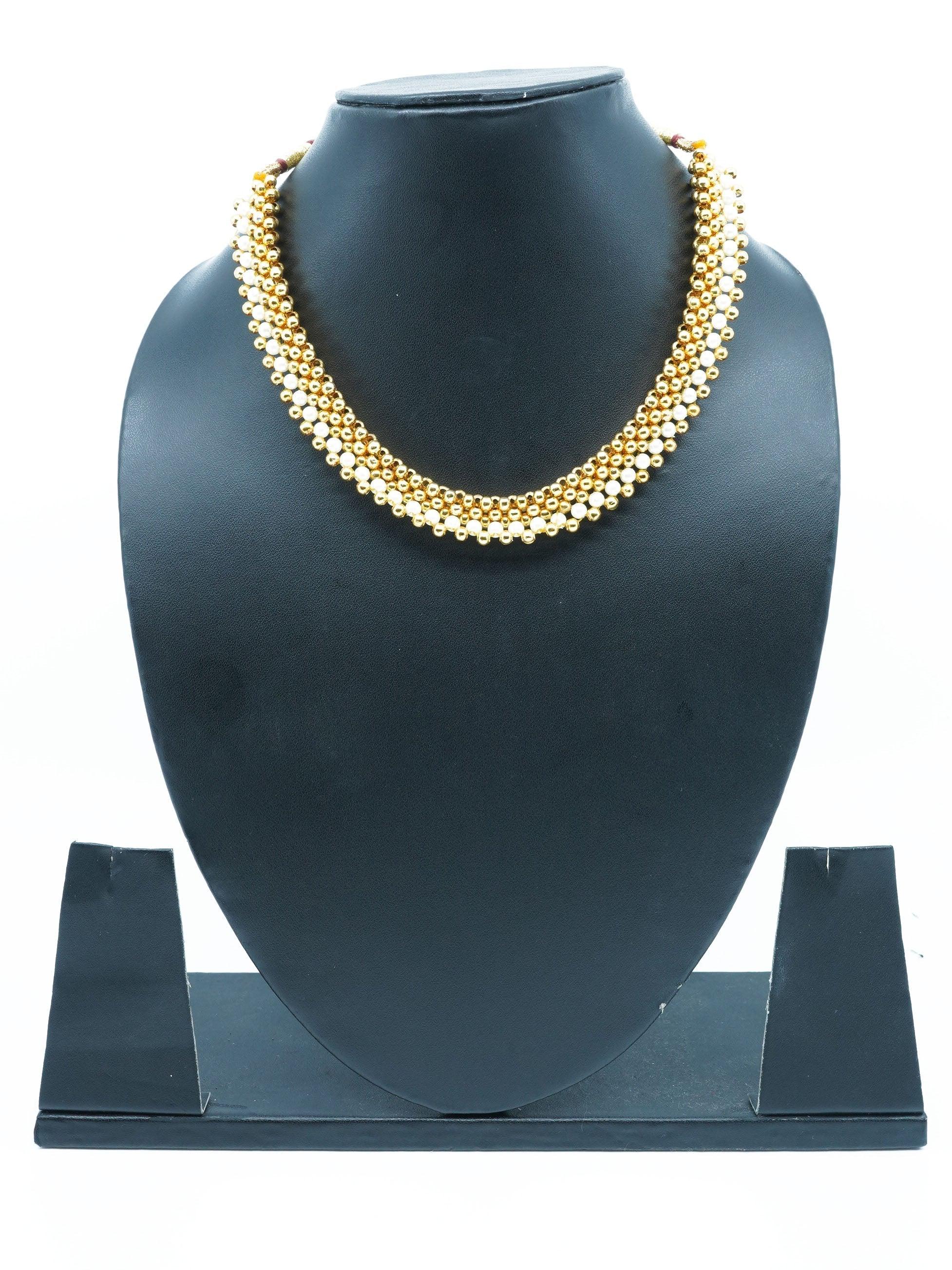 Gold Finish Short necklace Maharastra Thusi 11008N - Griiham