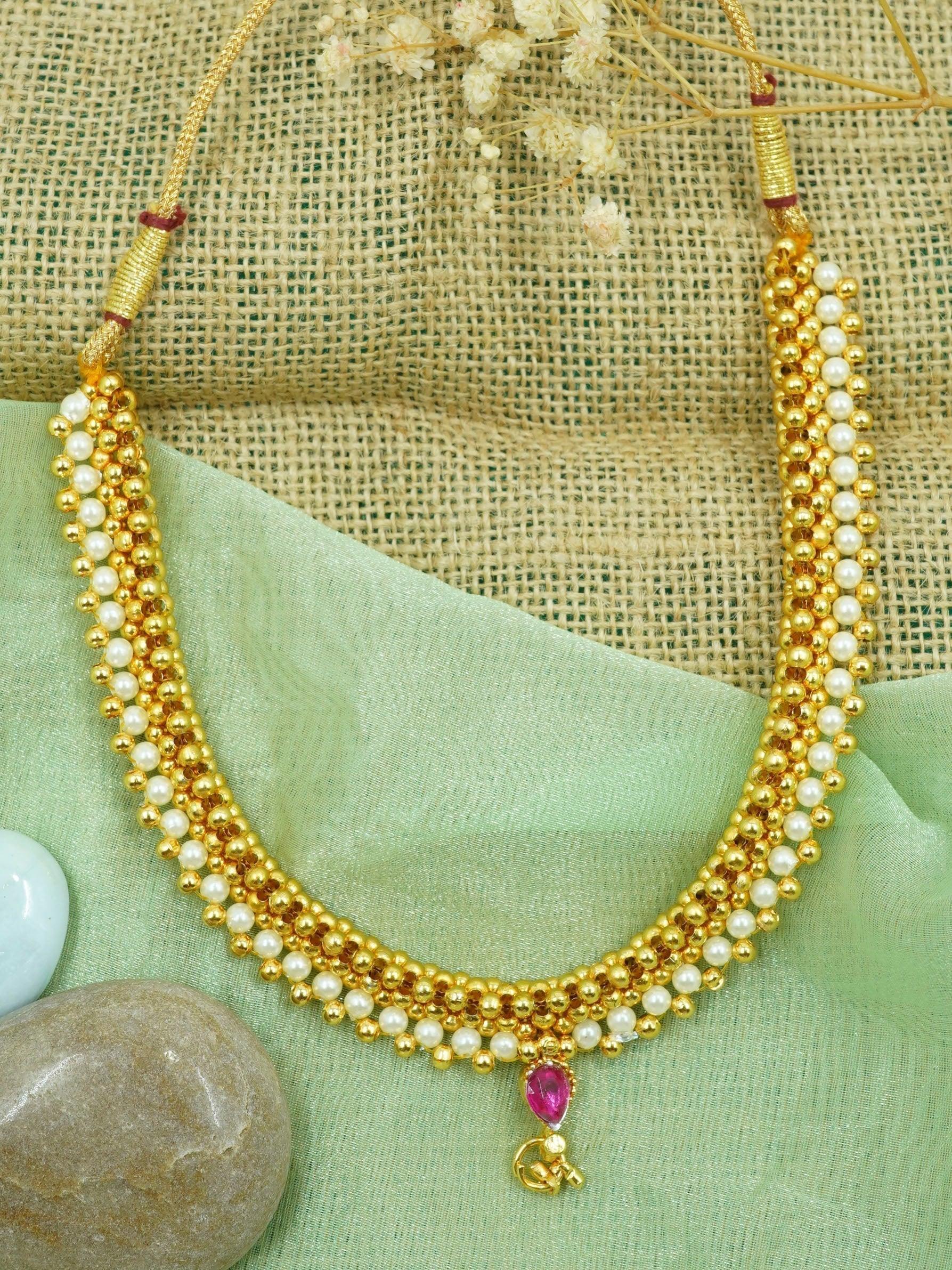 Gold Finish Short necklace Maharastra Thusi - Griiham