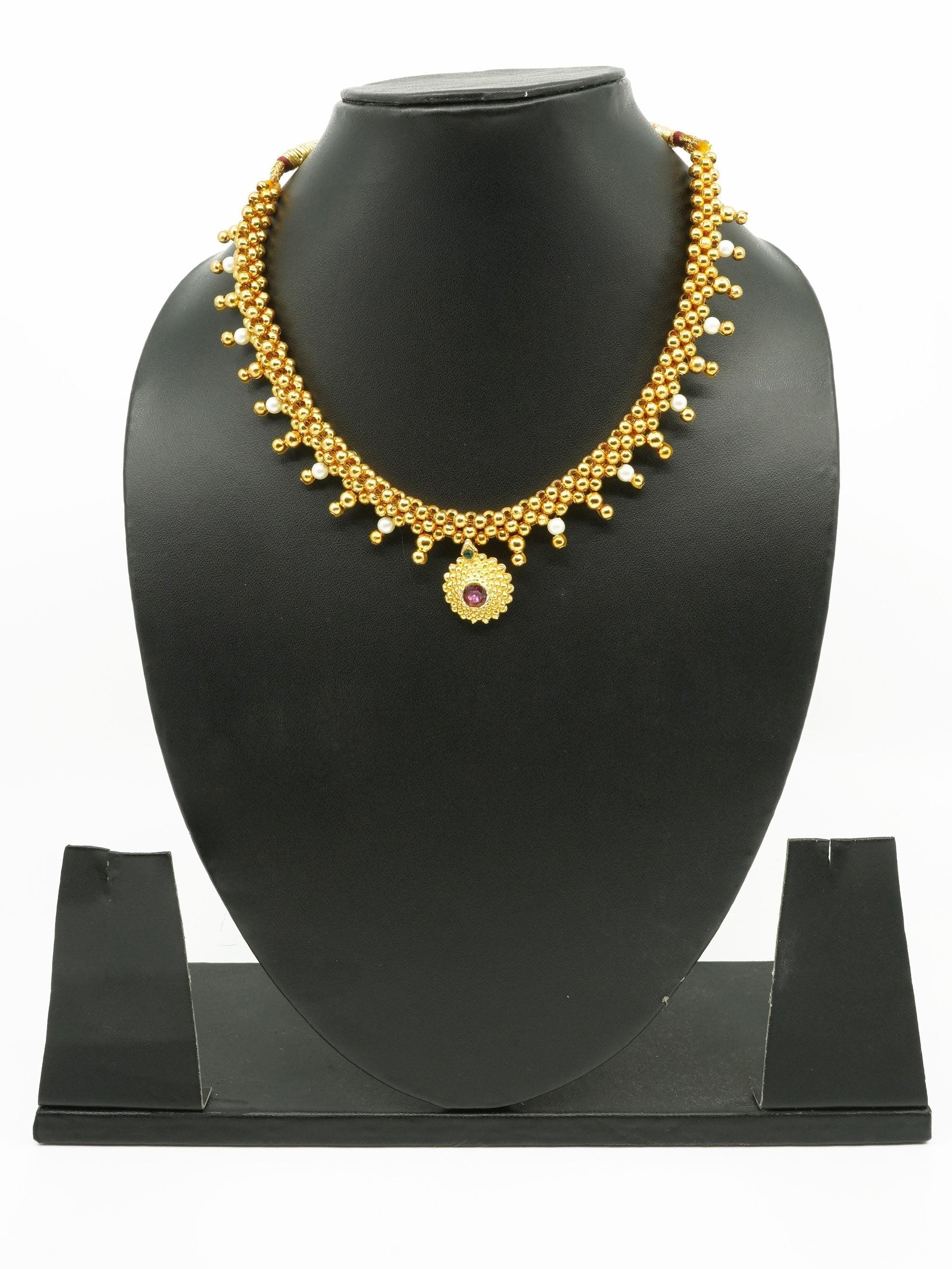 Gold Finish Short necklace Maharastra Thusi - Griiham