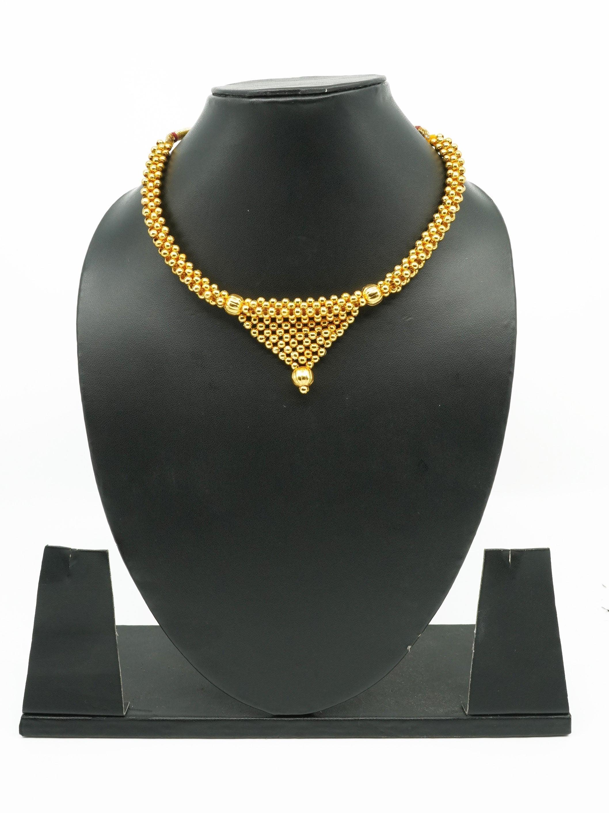 Gold Finish Short necklace Maharastra Thusi - Griiham