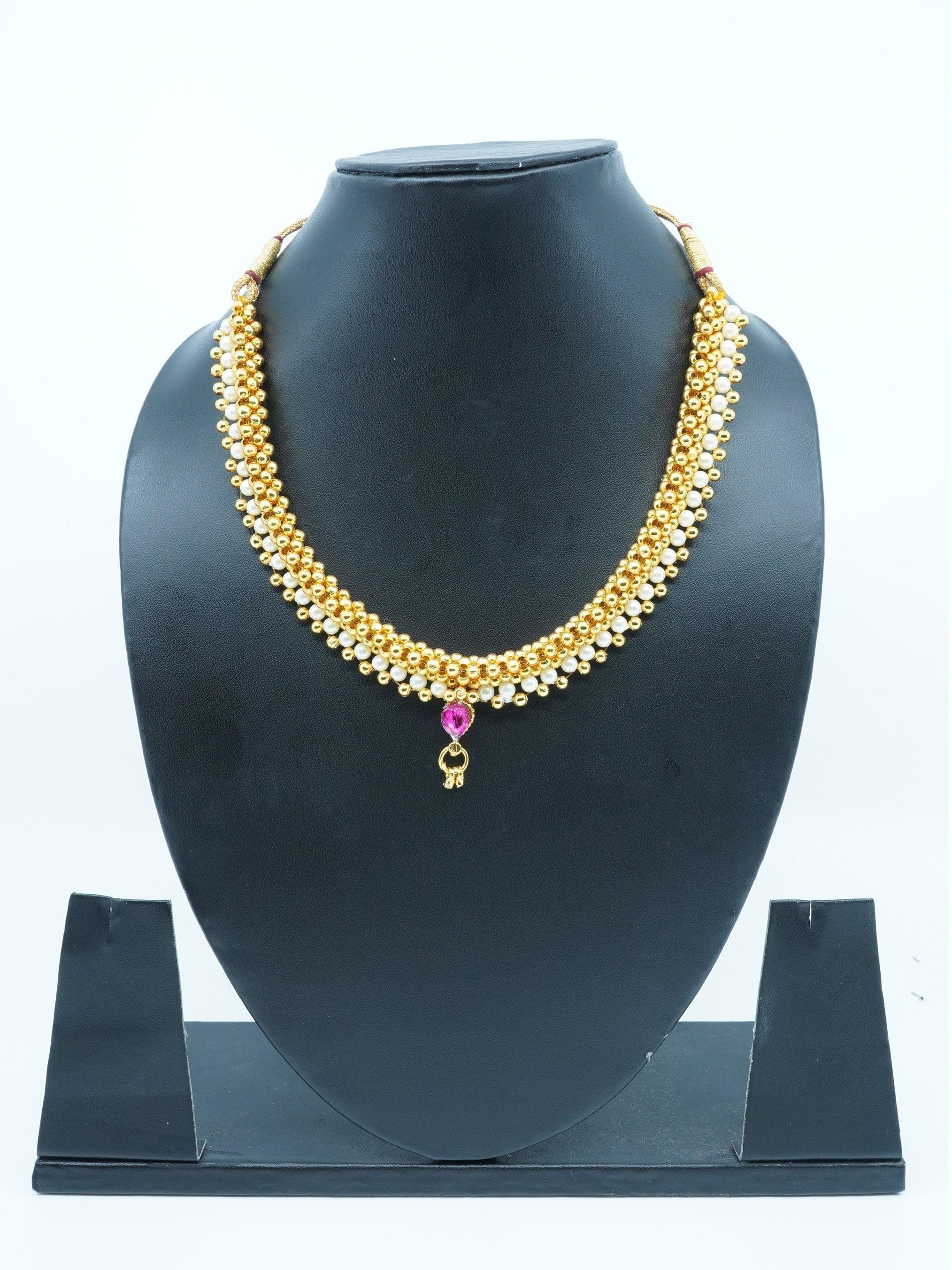 Gold Finish Short necklace Maharastra Thusi - Griiham