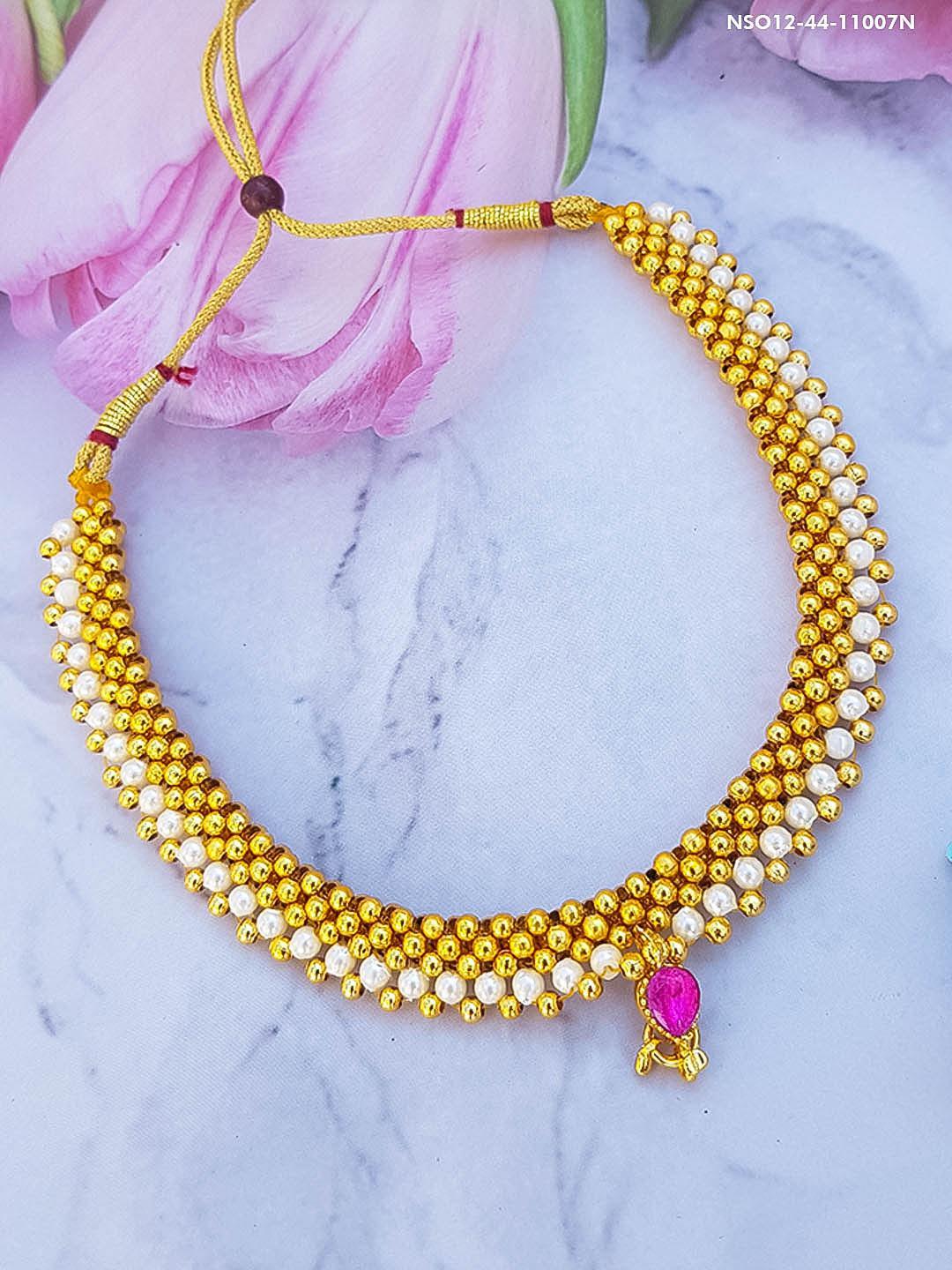 Gold Finish Short necklace Maharastra Thusi