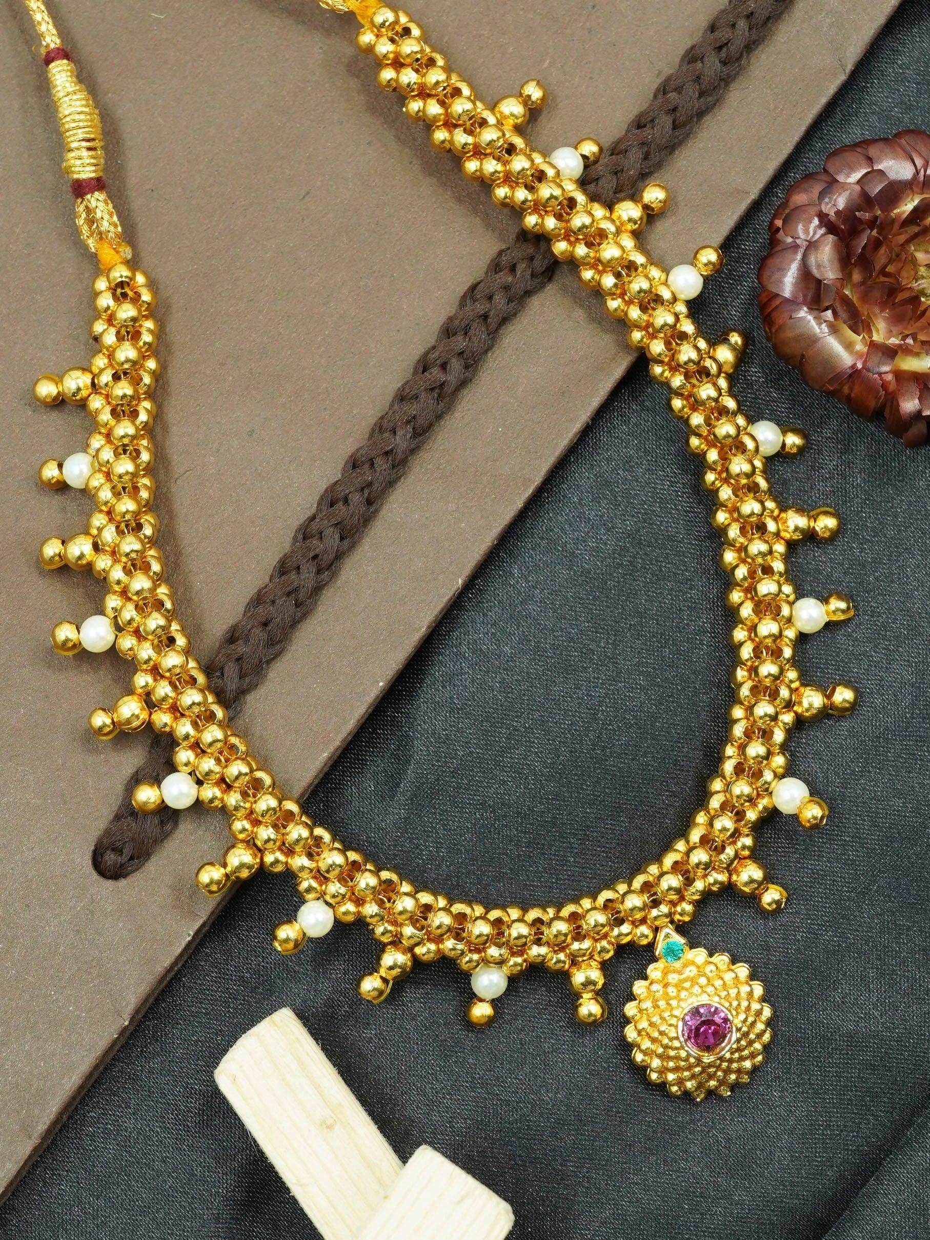 Gold Finish Short necklace Maharastra Thusi