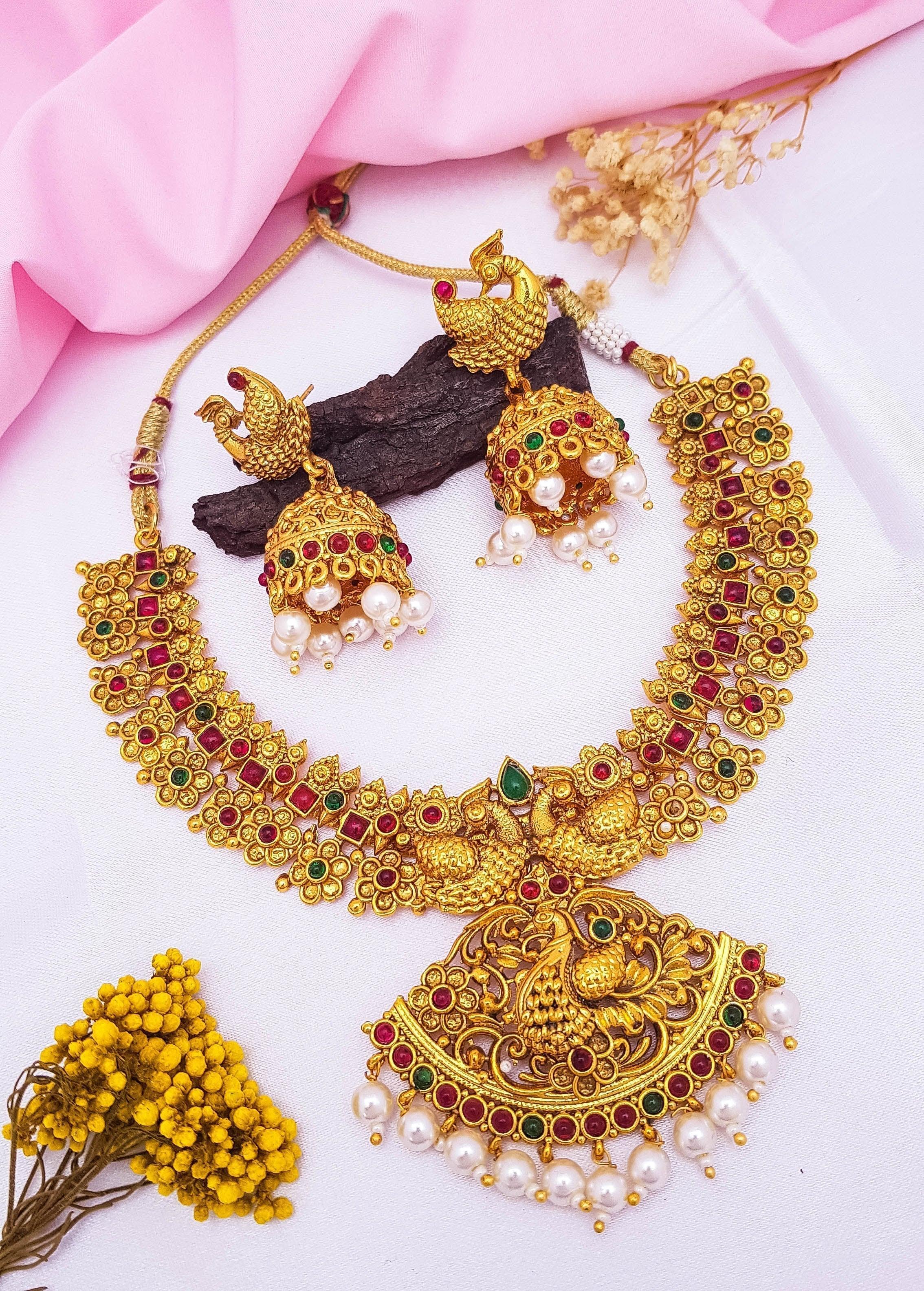 Gold Pated Classic temple Necklace set