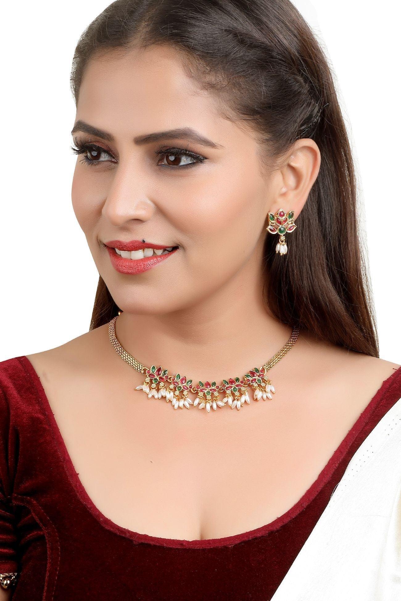 Gold Plated AD Necklace Set - Griiham