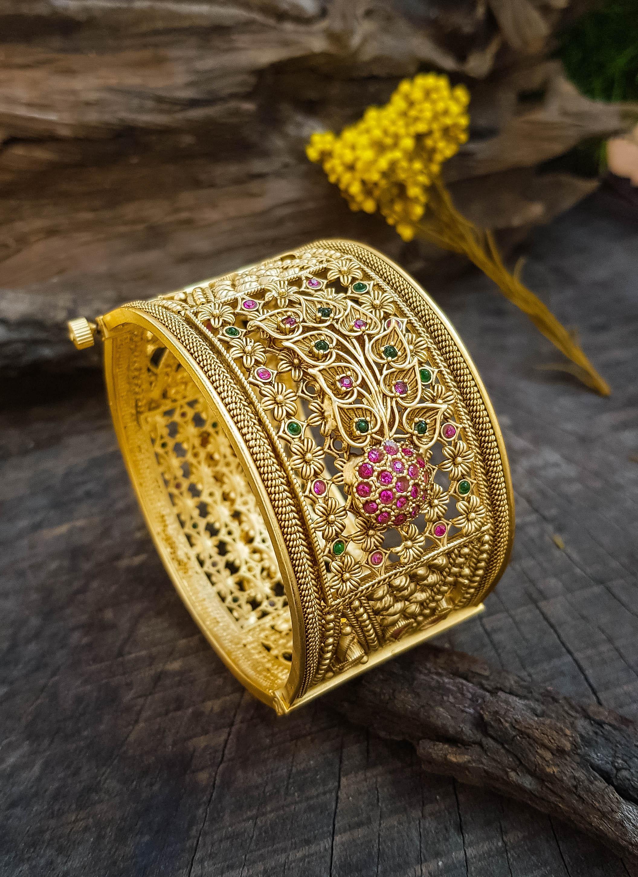 Gold Plated Adjustable Broad kada Bangle